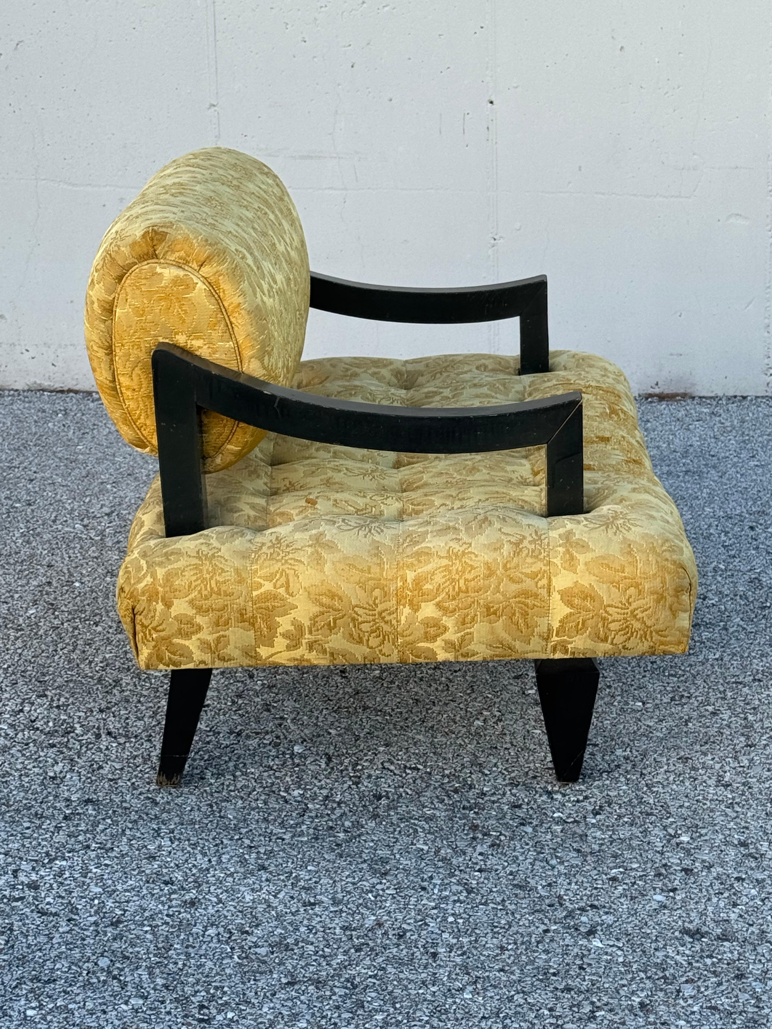 Rare 1948 James Mont Designed Wide Tufted Seat Lounge Chair Oval Back Cushion For Sale 3