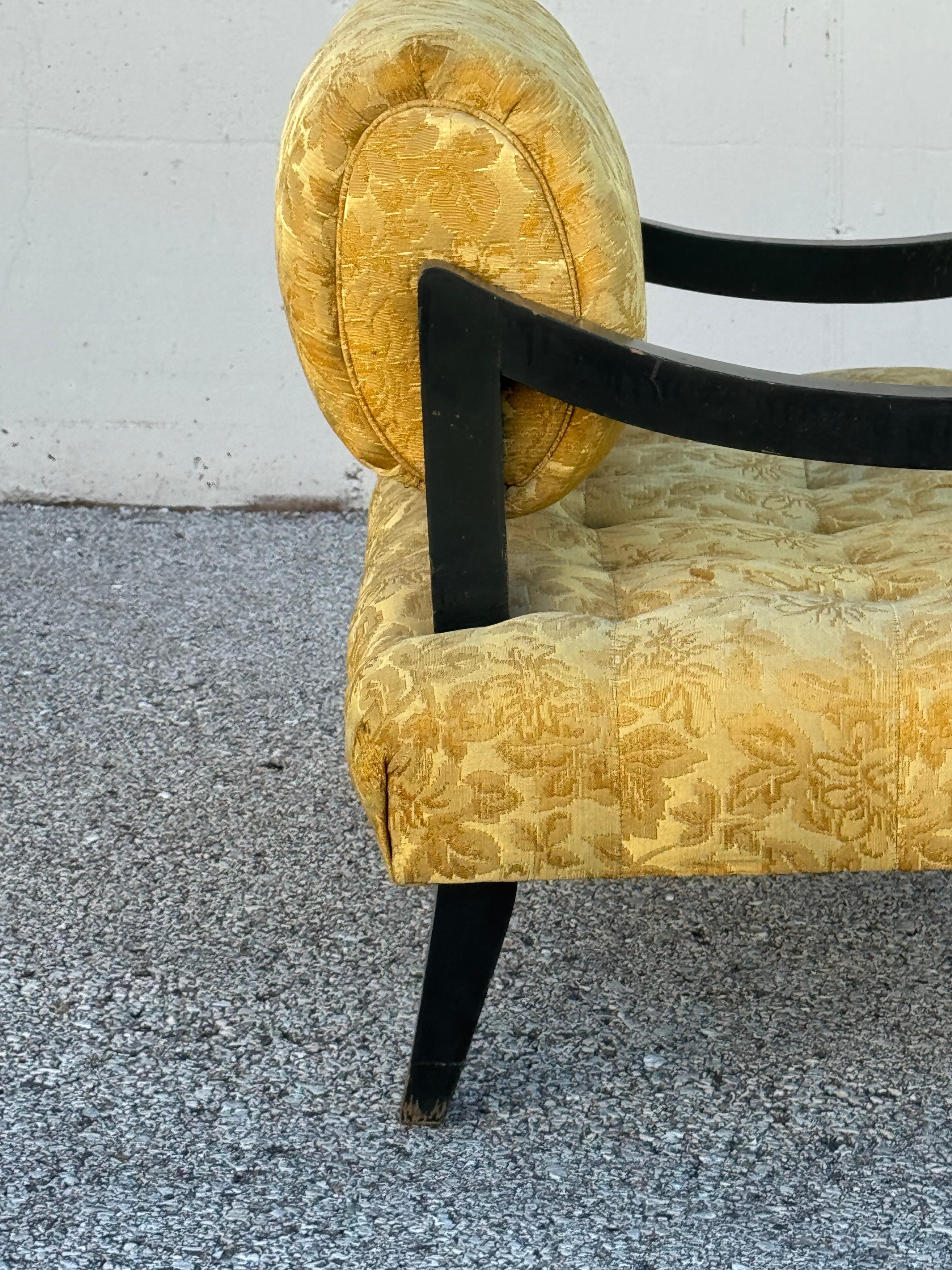 Rare 1948 James Mont Designed Wide Tufted Seat Lounge Chair Oval Back Cushion For Sale 5