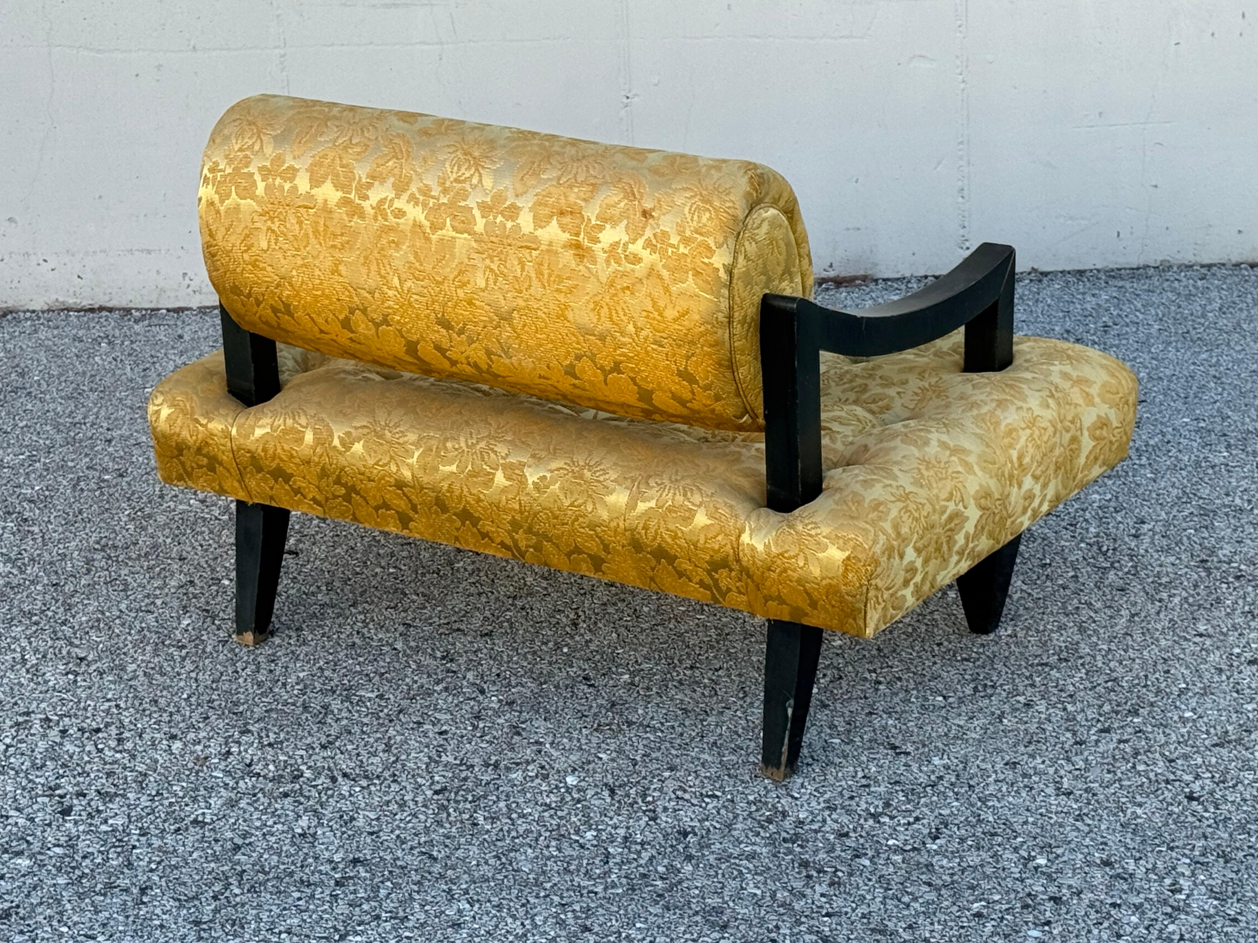 Rare 1948 James Mont Designed Wide Tufted Seat Lounge Chair Oval Back Cushion For Sale 6