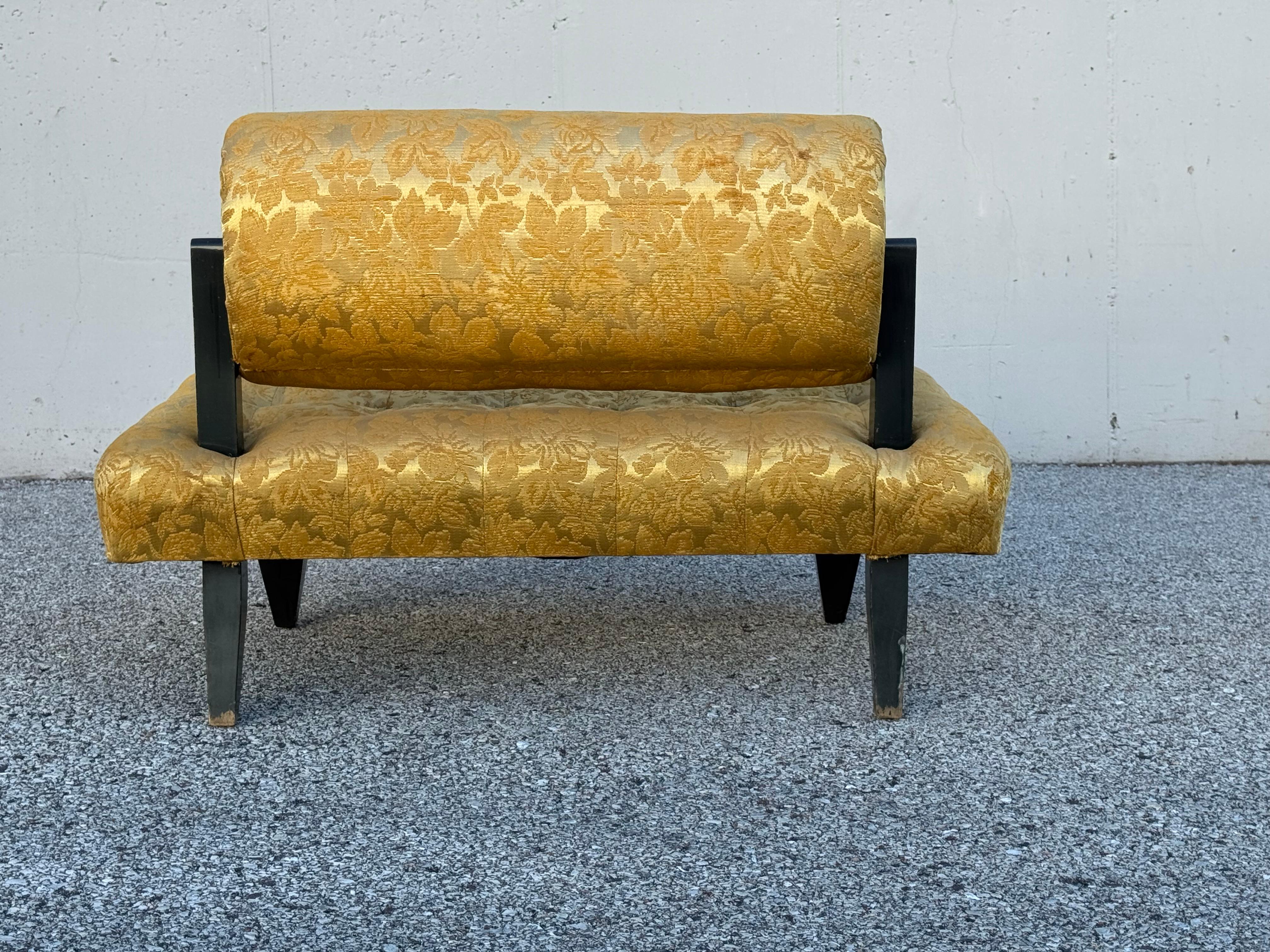 Rare 1948 James Mont Designed Wide Tufted Seat Lounge Chair Oval Back Cushion For Sale 7