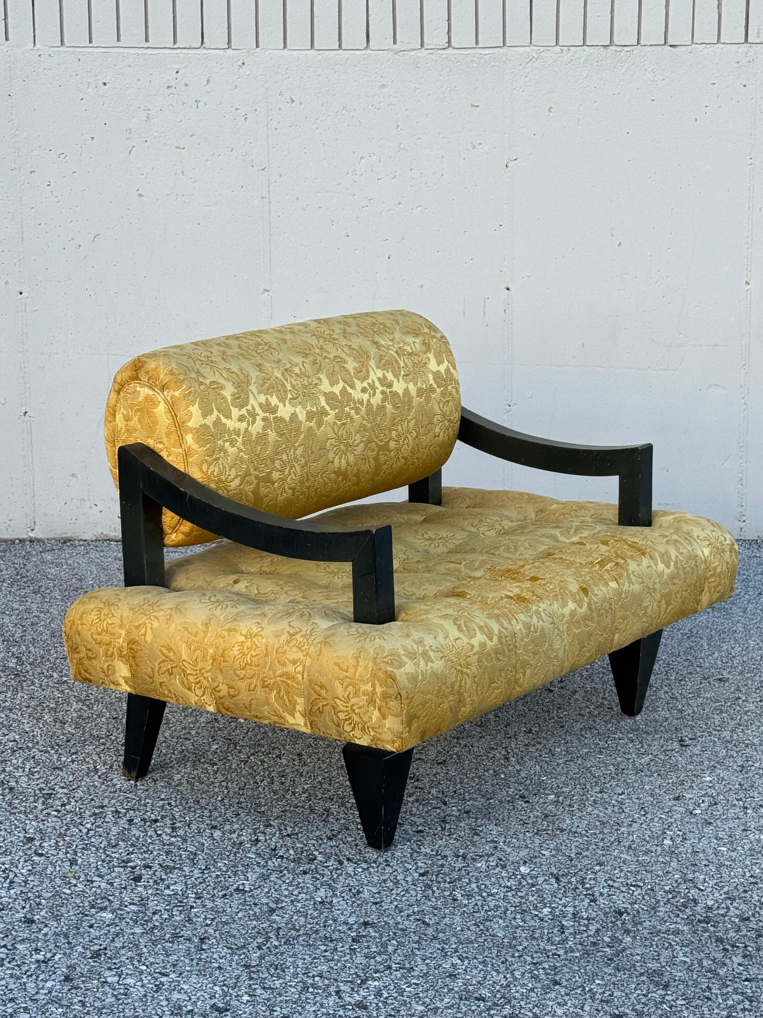 Rare 1948 James Mont Designed Wide Tufted Seat Lounge Chair Oval Back Cushion For Sale 10