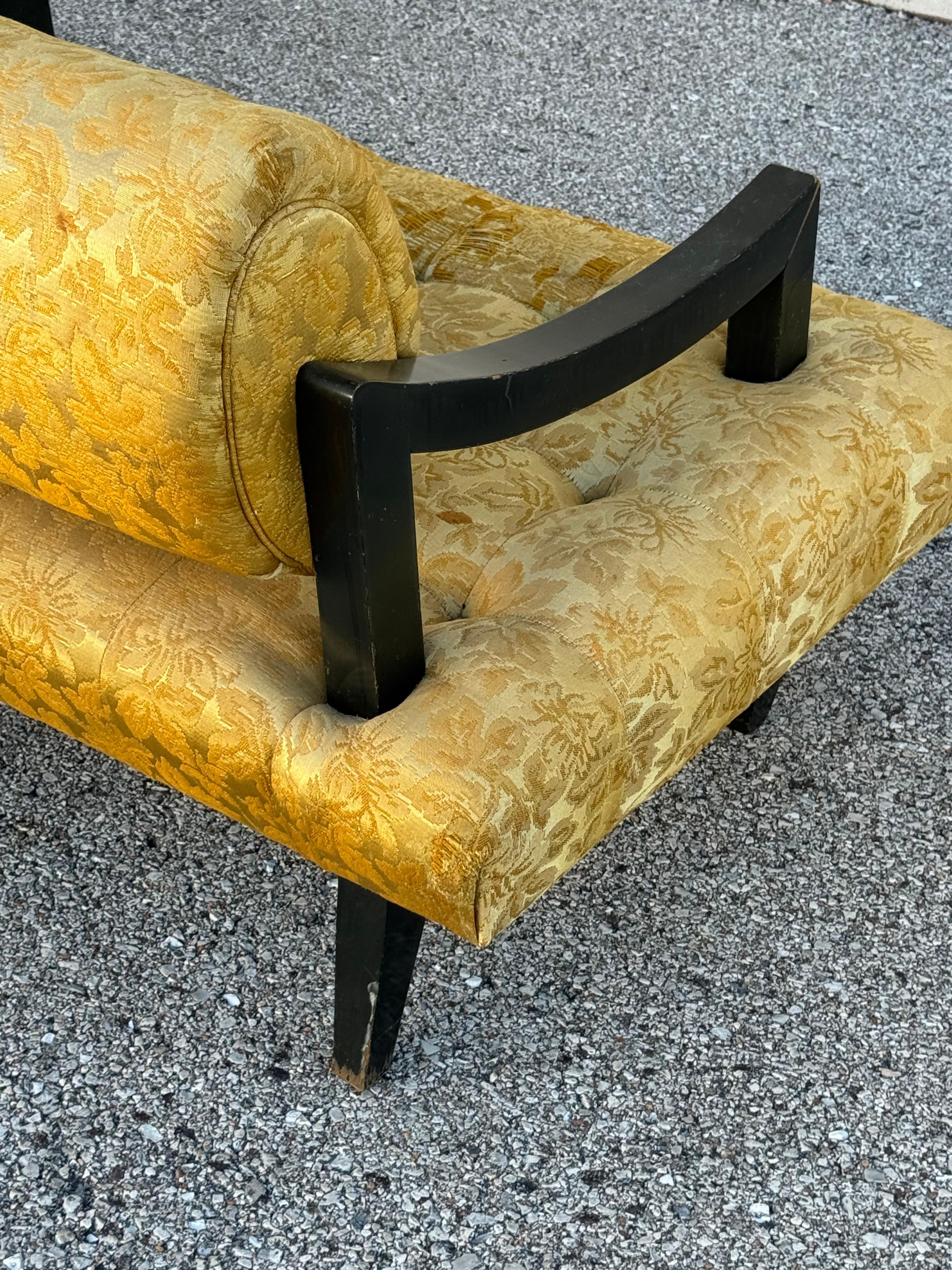 Rare 1948 James Mont Designed Wide Tufted Seat Lounge Chair Oval Back Cushion For Sale 11