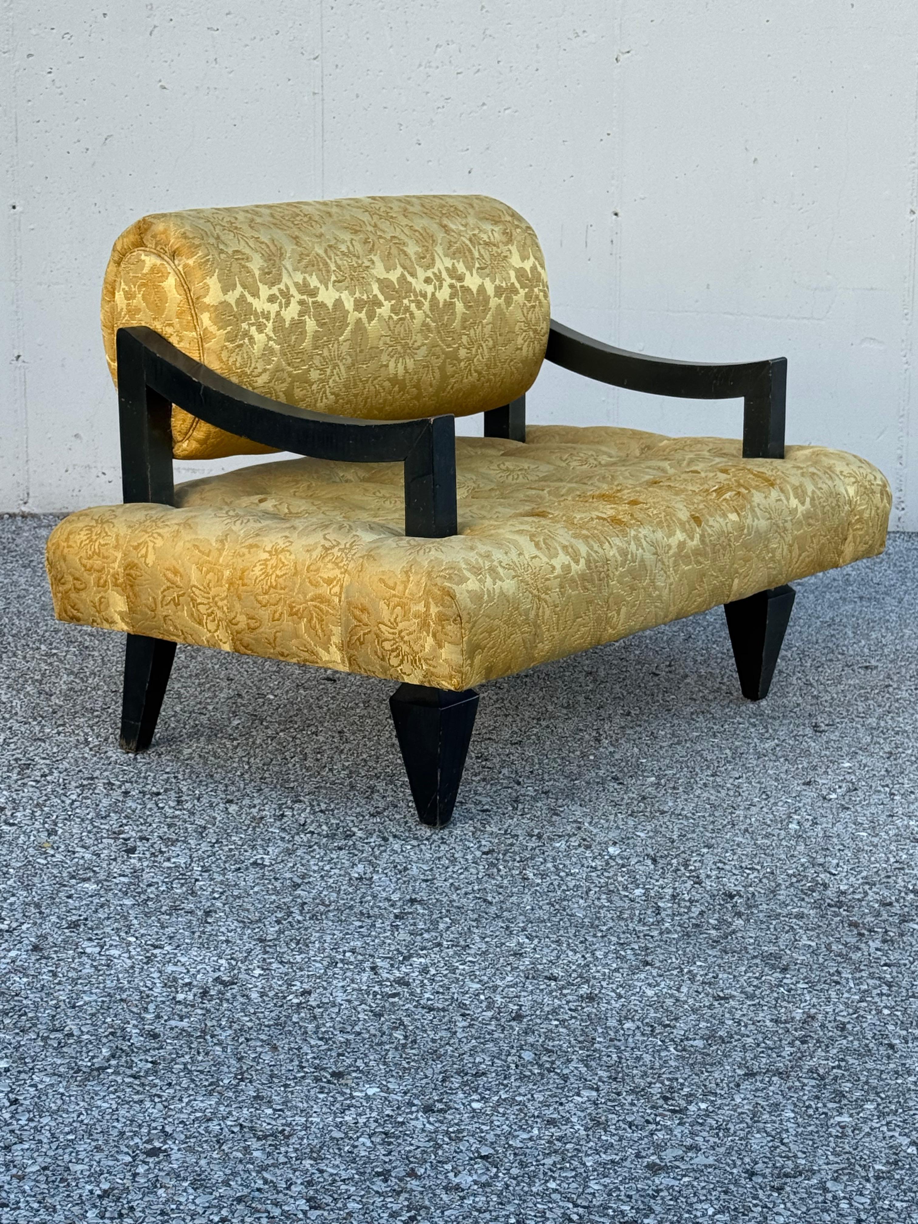 Rare 1948 James Mont Designed Wide Tufted Seat Lounge Chair Oval Back Cushion For Sale 12