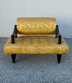 Seltene 1948 James Mont Designed Wide Tufted Seat Lounge Chair Oval Back Cushion