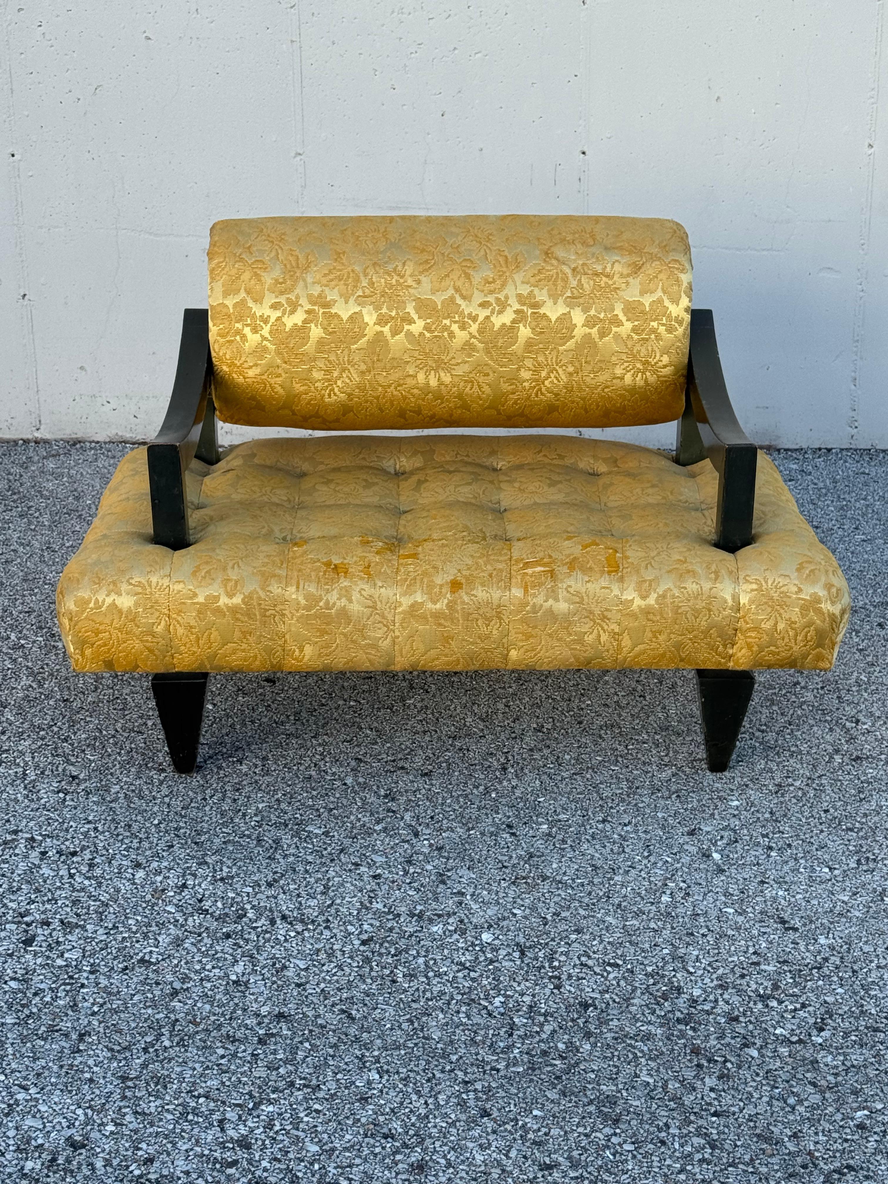 Mid-Century Modern Rare 1948 James Mont Designed Wide Tufted Seat Lounge Chair Oval Back Cushion For Sale
