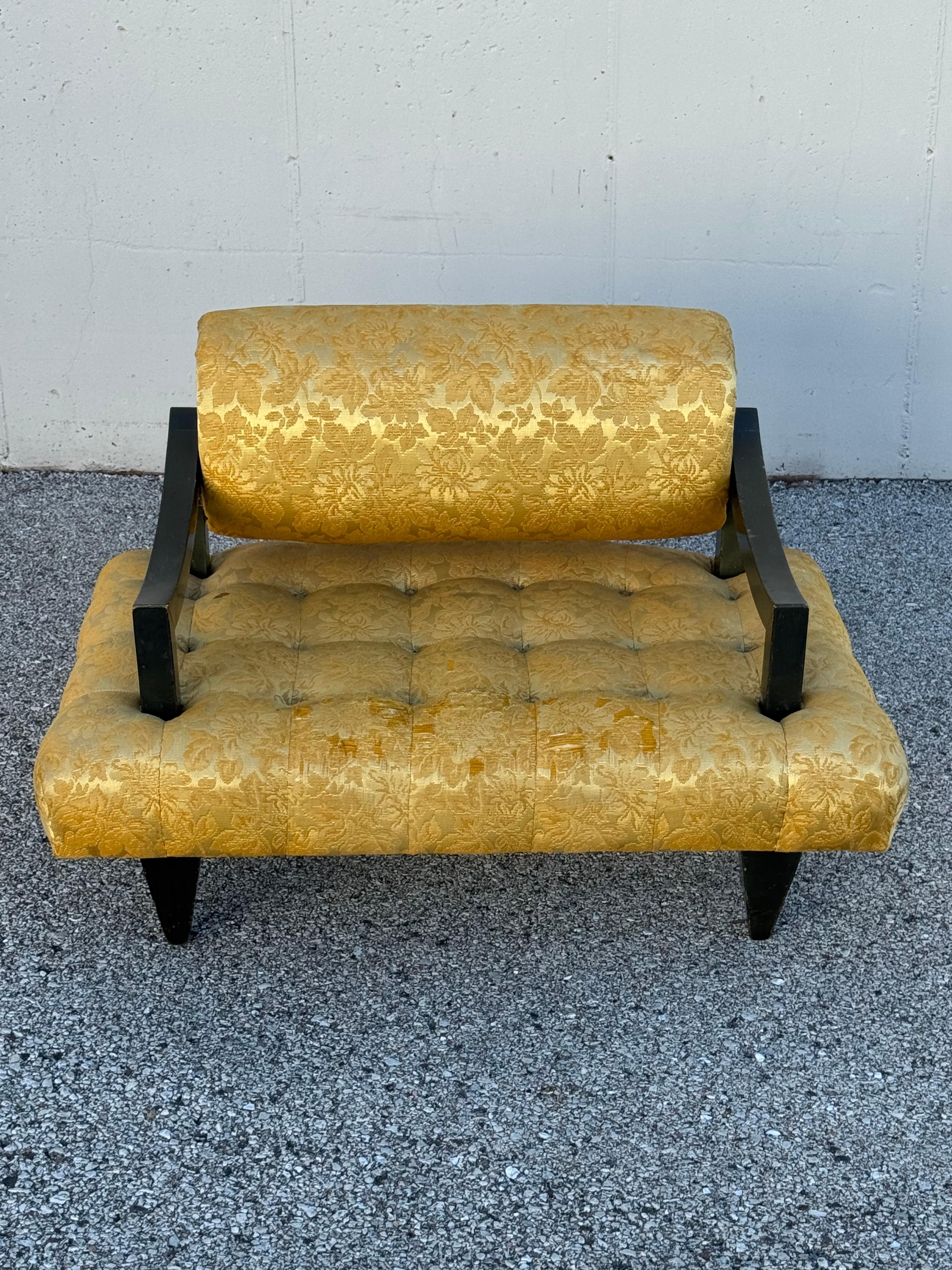 American Rare 1948 James Mont Designed Wide Tufted Seat Lounge Chair Oval Back Cushion For Sale