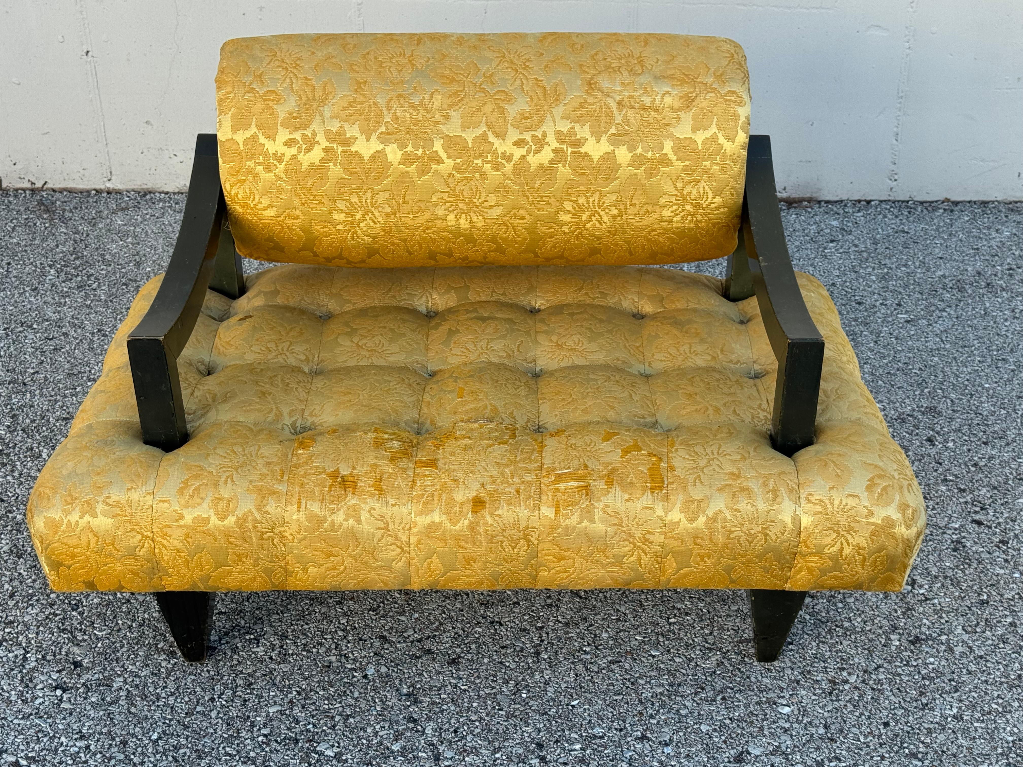 Mid-20th Century Rare 1948 James Mont Designed Wide Tufted Seat Lounge Chair Oval Back Cushion For Sale