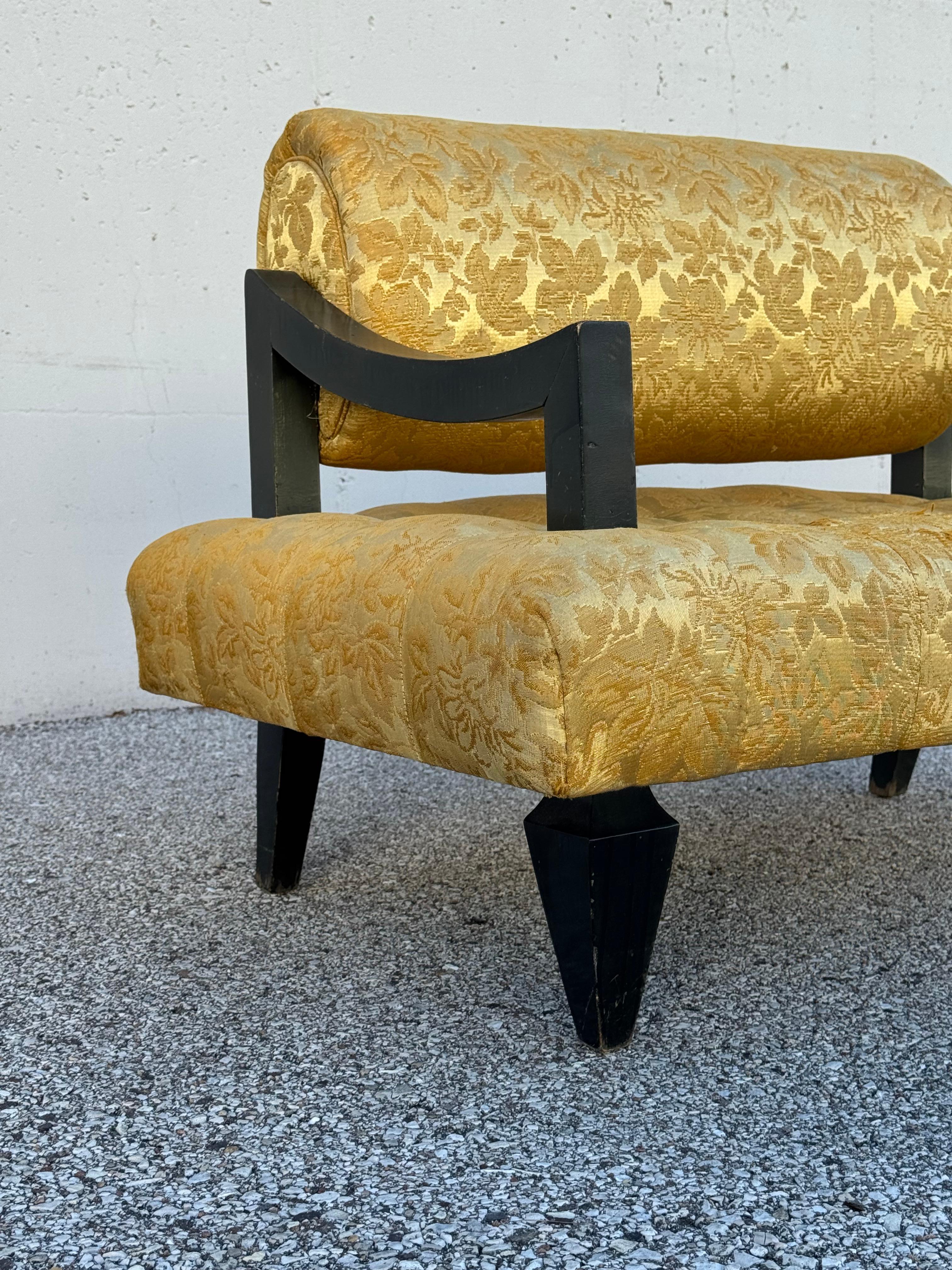 Upholstery Rare 1948 James Mont Designed Wide Tufted Seat Lounge Chair Oval Back Cushion For Sale