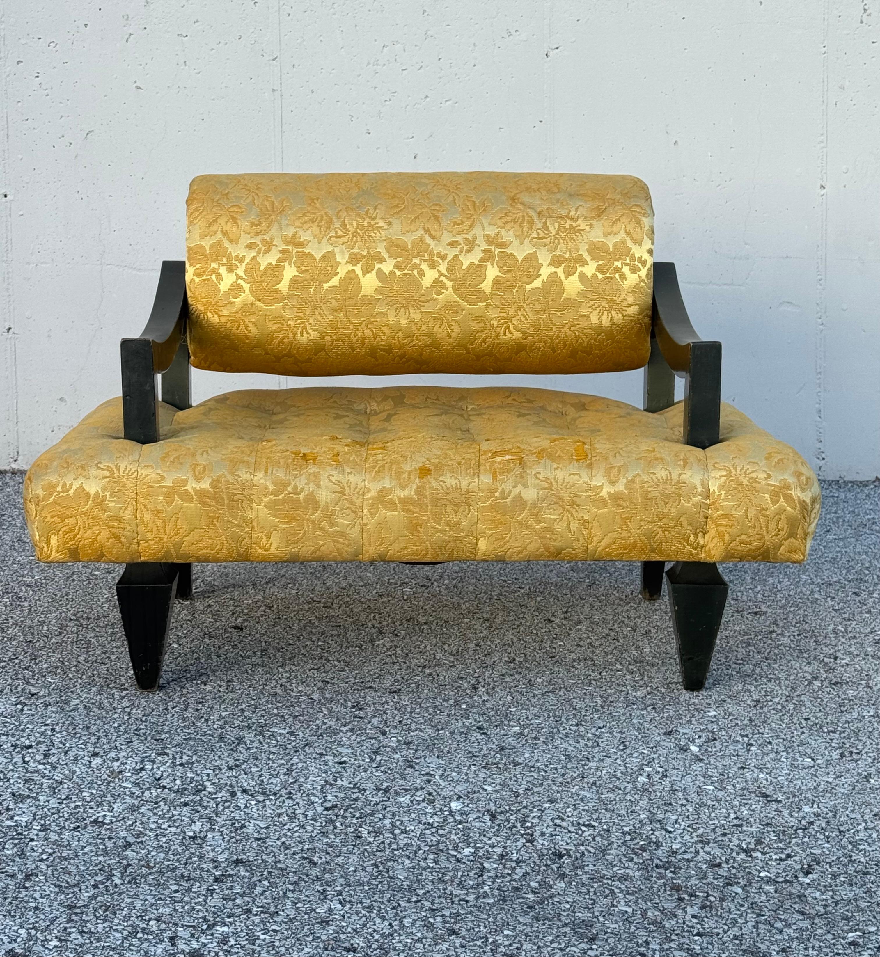 Rare 1948 James Mont Designed Wide Tufted Seat Lounge Chair Oval Back Cushion For Sale 2