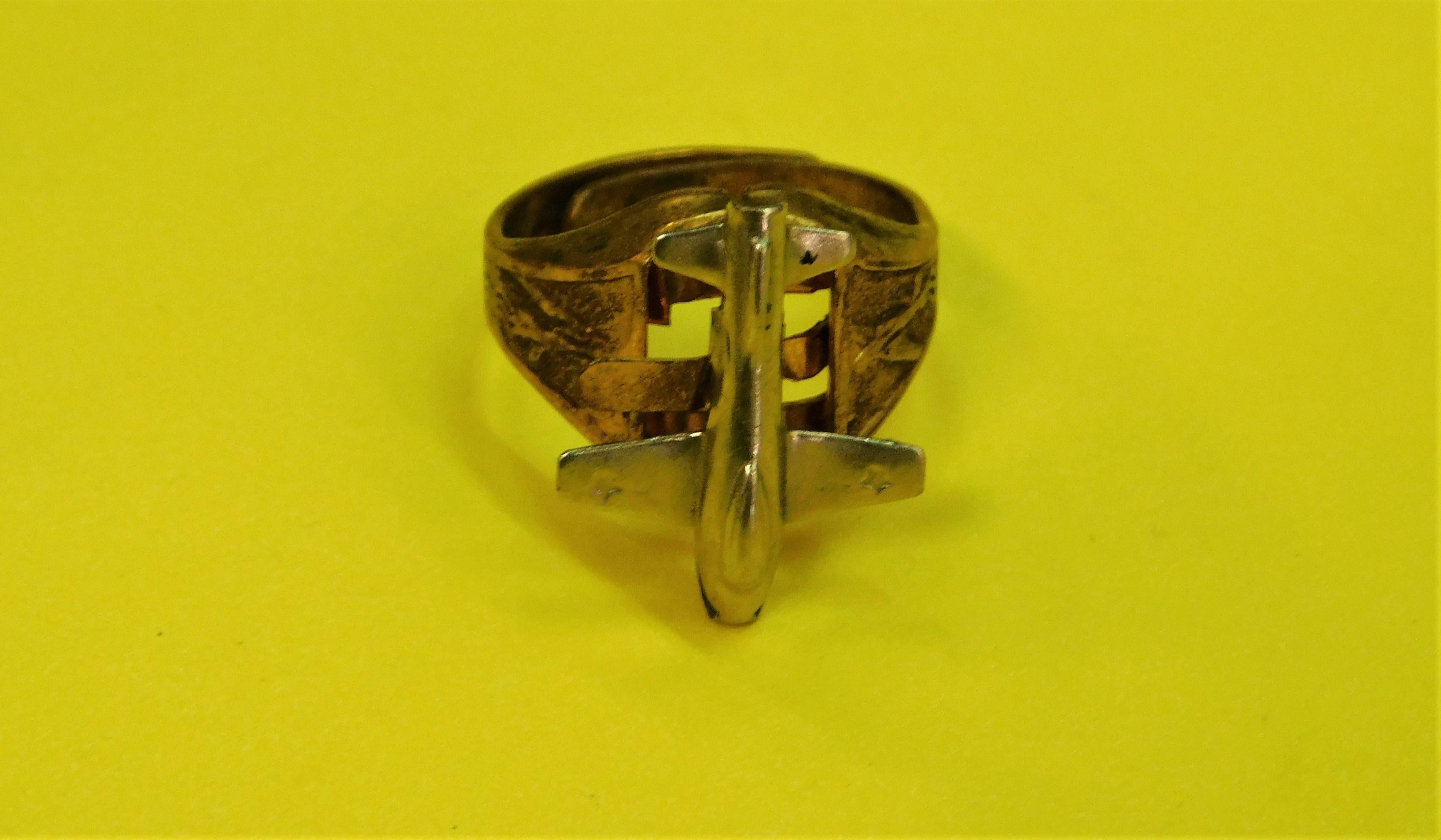 Rare 1948 Kellogg's Pep Cereal Ring F-87 Jet Fighter Plane 24-Karat Gold Plate 2