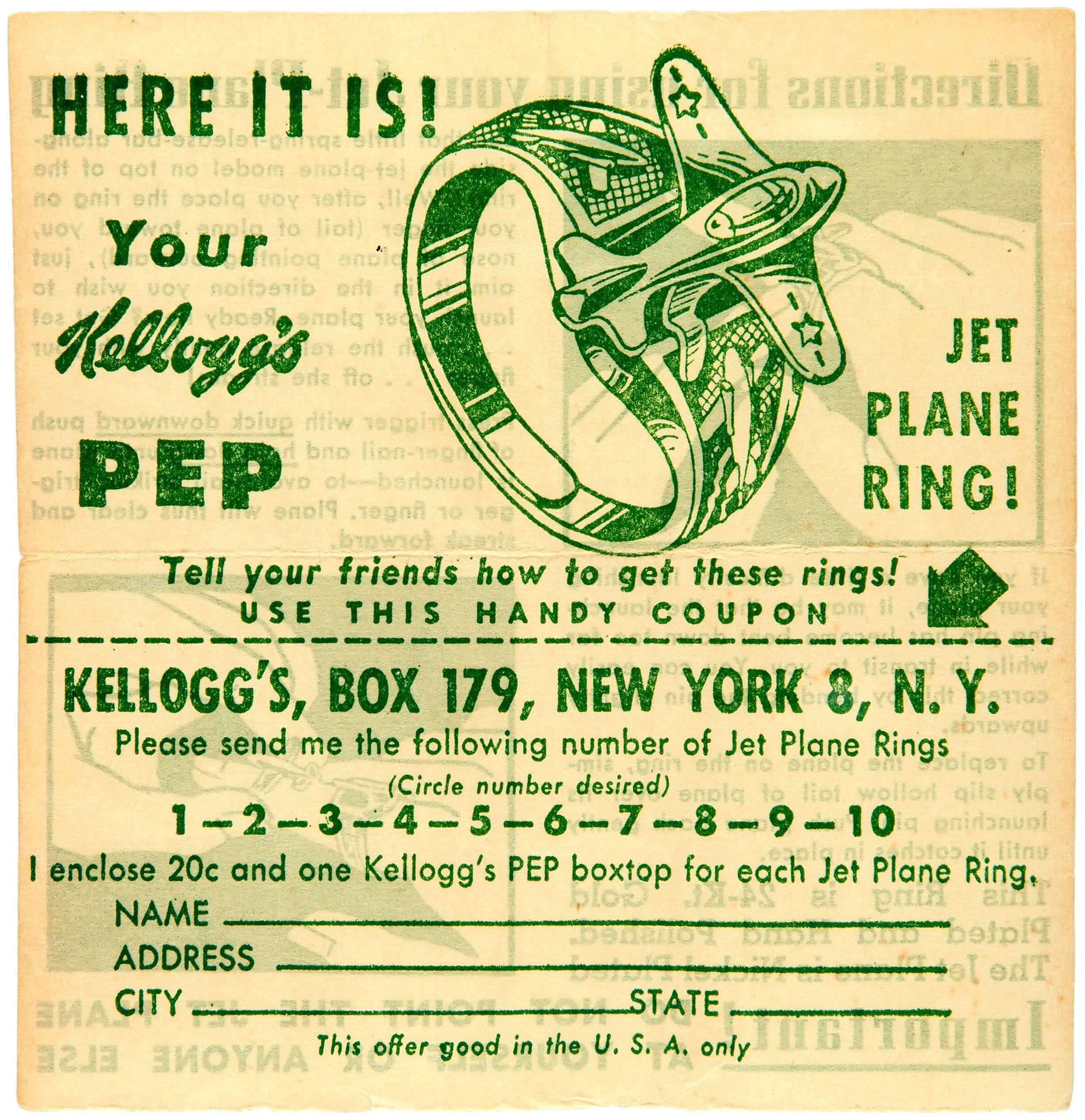 Rare 1948 Kellogg's Pep Cereal Ring F-87 Jet Fighter Plane 24-Karat Gold Plate 4