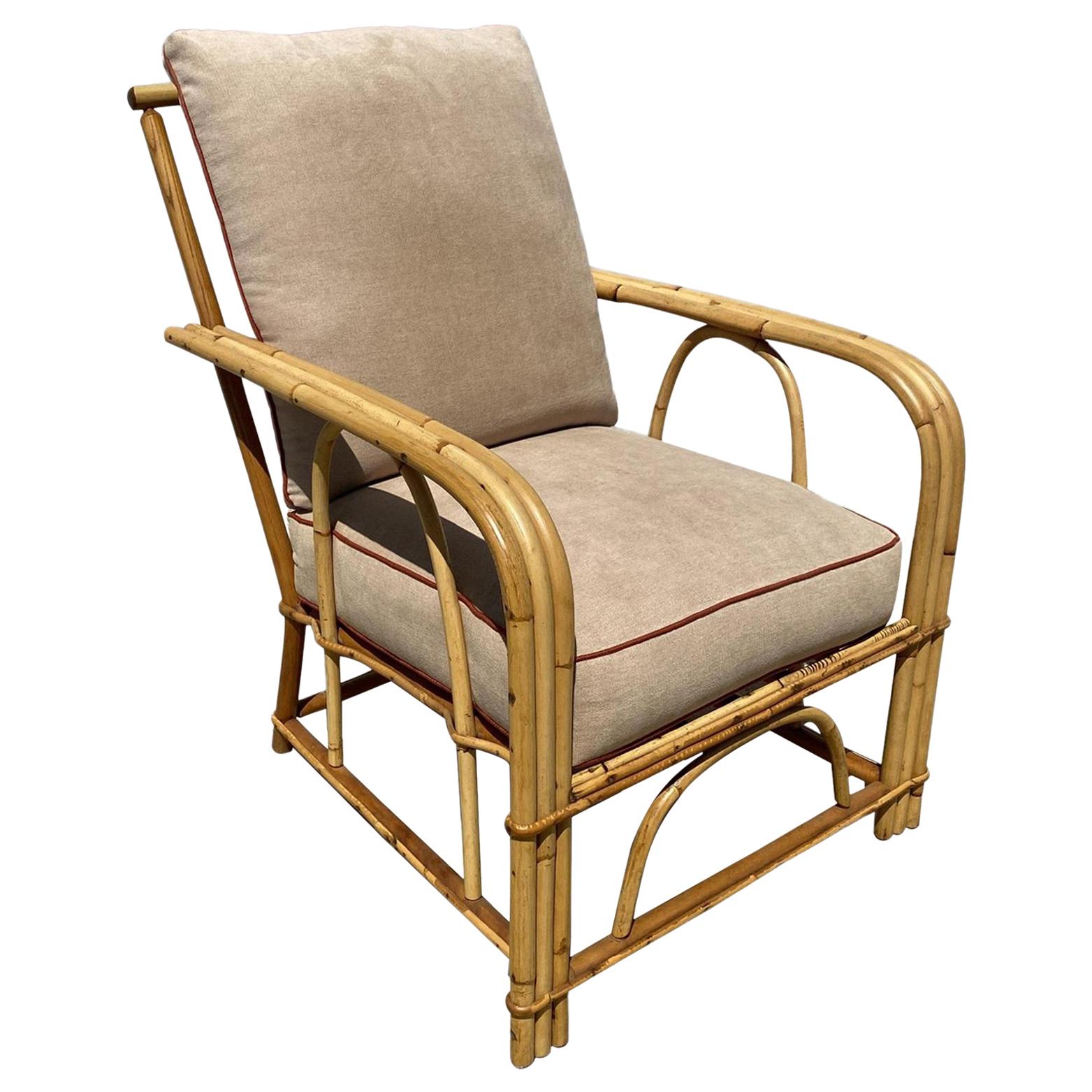 Rare "1949er" Rattan 3-Strand Lounge Chair by Heywood Wakefield