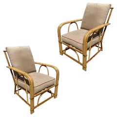 Rare paire de chaises longues à 3 branches en rotin "1949er" par Heywood Wakefield