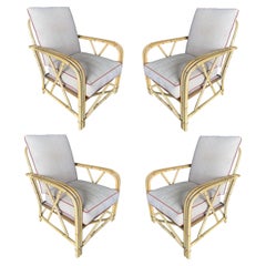Rare "1949er" Rattan 3-Strand X-Arm Lounge Chair by Ficks Reed, Set of Four