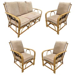 Rare "1949er" Rattan Sofa Livingroom Set w/ 3 Lounge Chairs by Heywood Wakefield