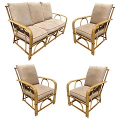 Rare "1949er" Rattan Sofa Living Room Set w/ 3 Lounge Chairs Heywood Wakefield