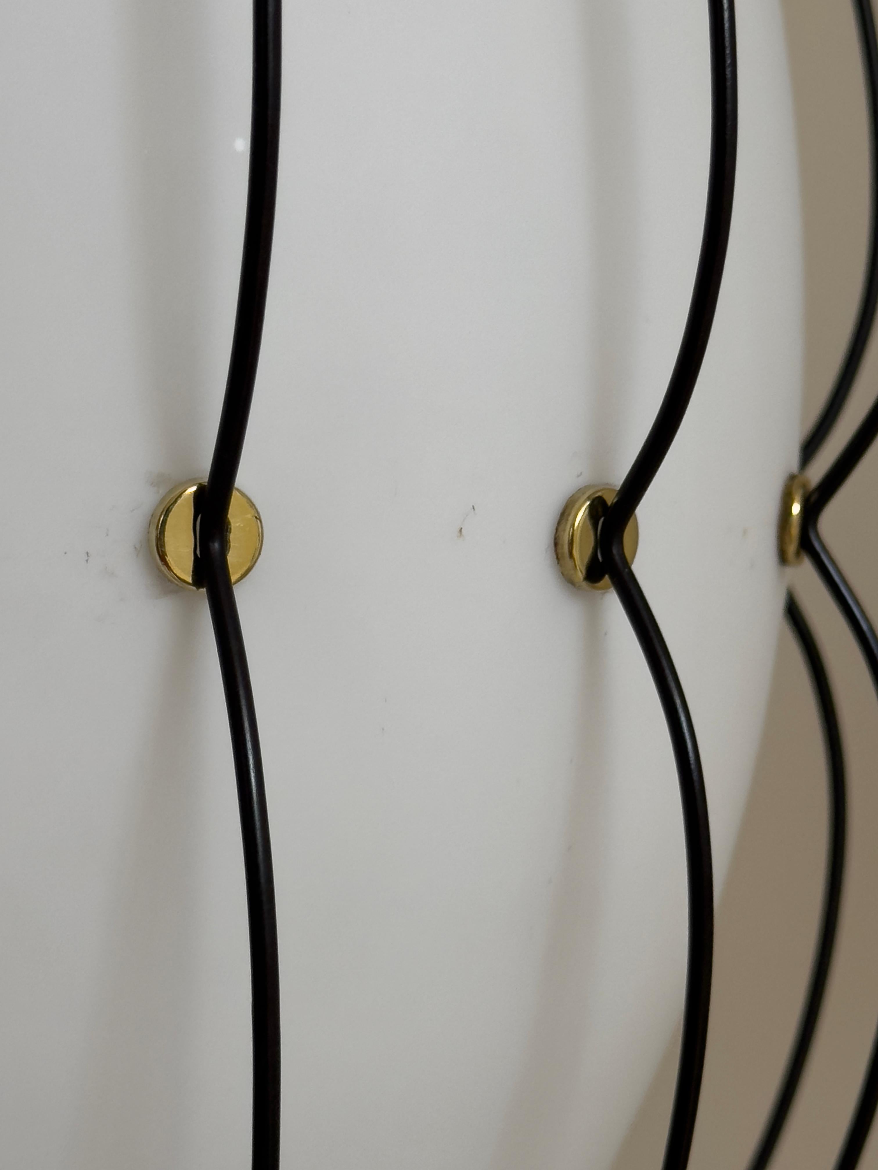 Rare 1950/60s Italian ceiling lamp: brass, satin opal glass, black painted metal For Sale 6