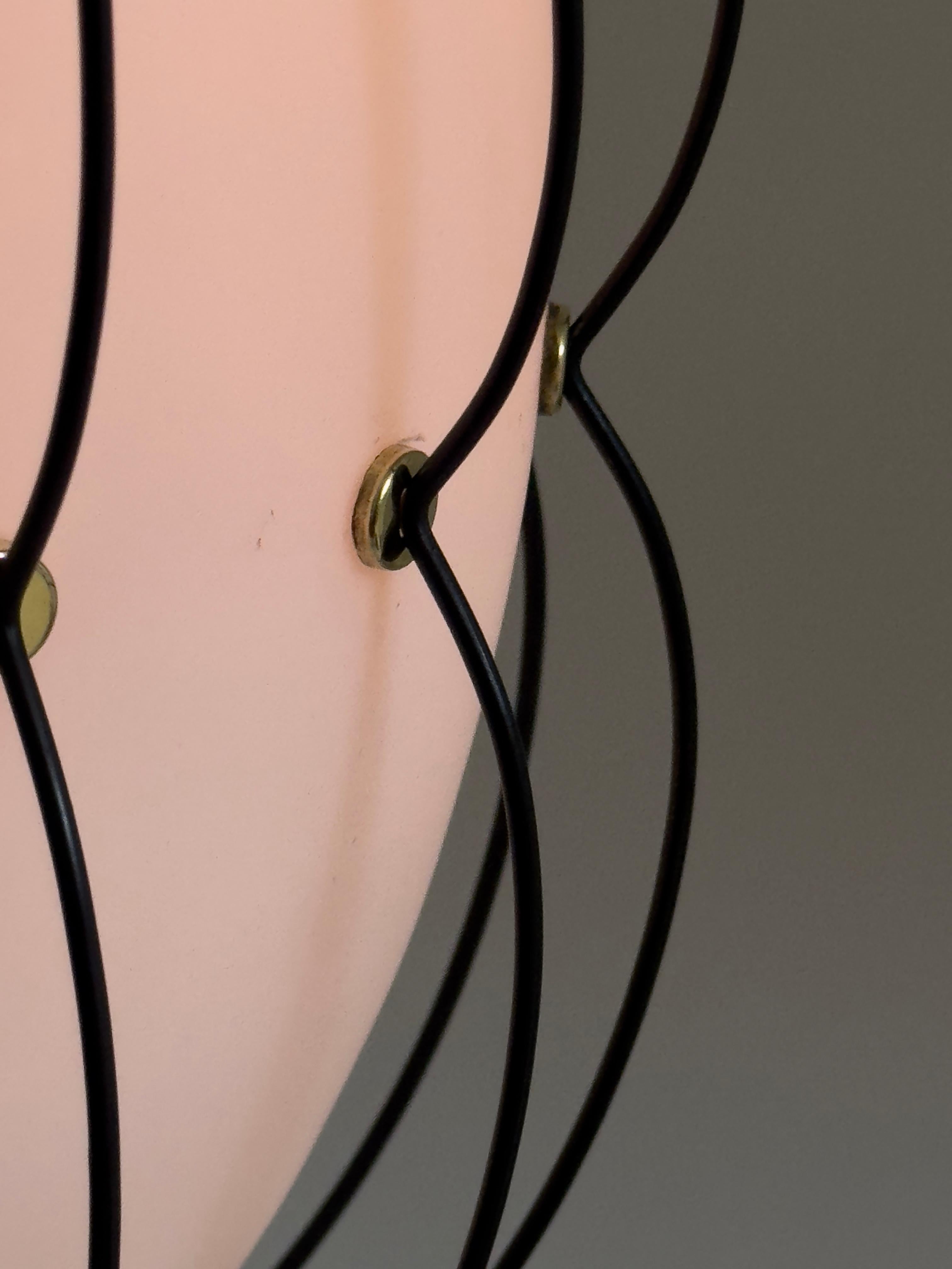 Rare 1950/60s Italian ceiling lamp: brass, satin opal glass, black painted metal For Sale 3