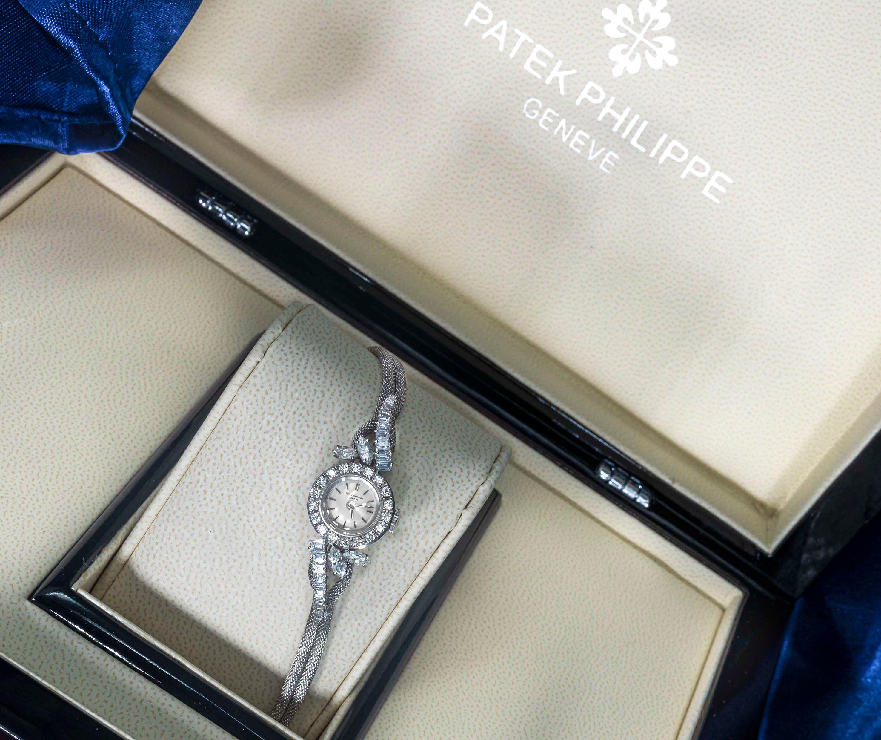 1950s-1960s Patek Philippe Platinum Triple Diamond Twist Motif Bracelet Watch 4