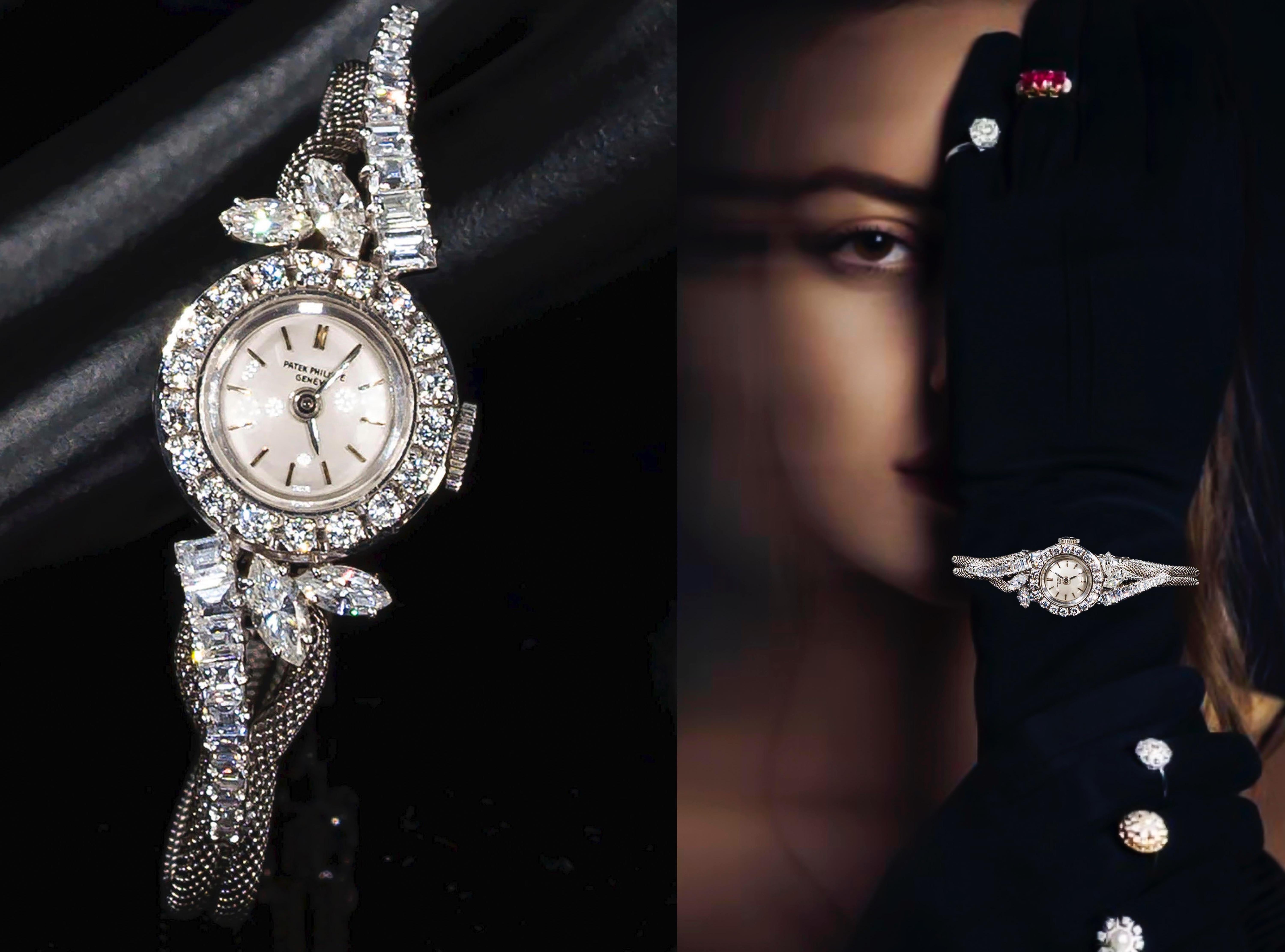 1950s-1960s Patek Philippe Platinum Triple Diamond Twist Motif Bracelet Watch 6