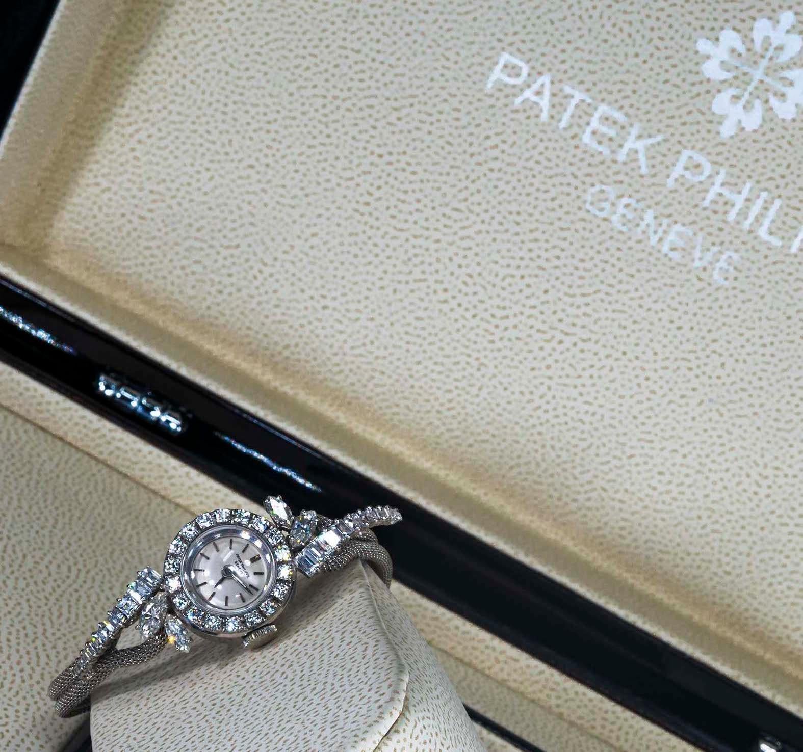 Retro 1950s-1960s Patek Philippe Platinum Triple Diamond Twist Motif Bracelet Watch