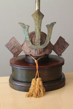 Rare 1950 Paul Hanson Lamp Japanese Iron Samurai Helmet All Original MCM Brass