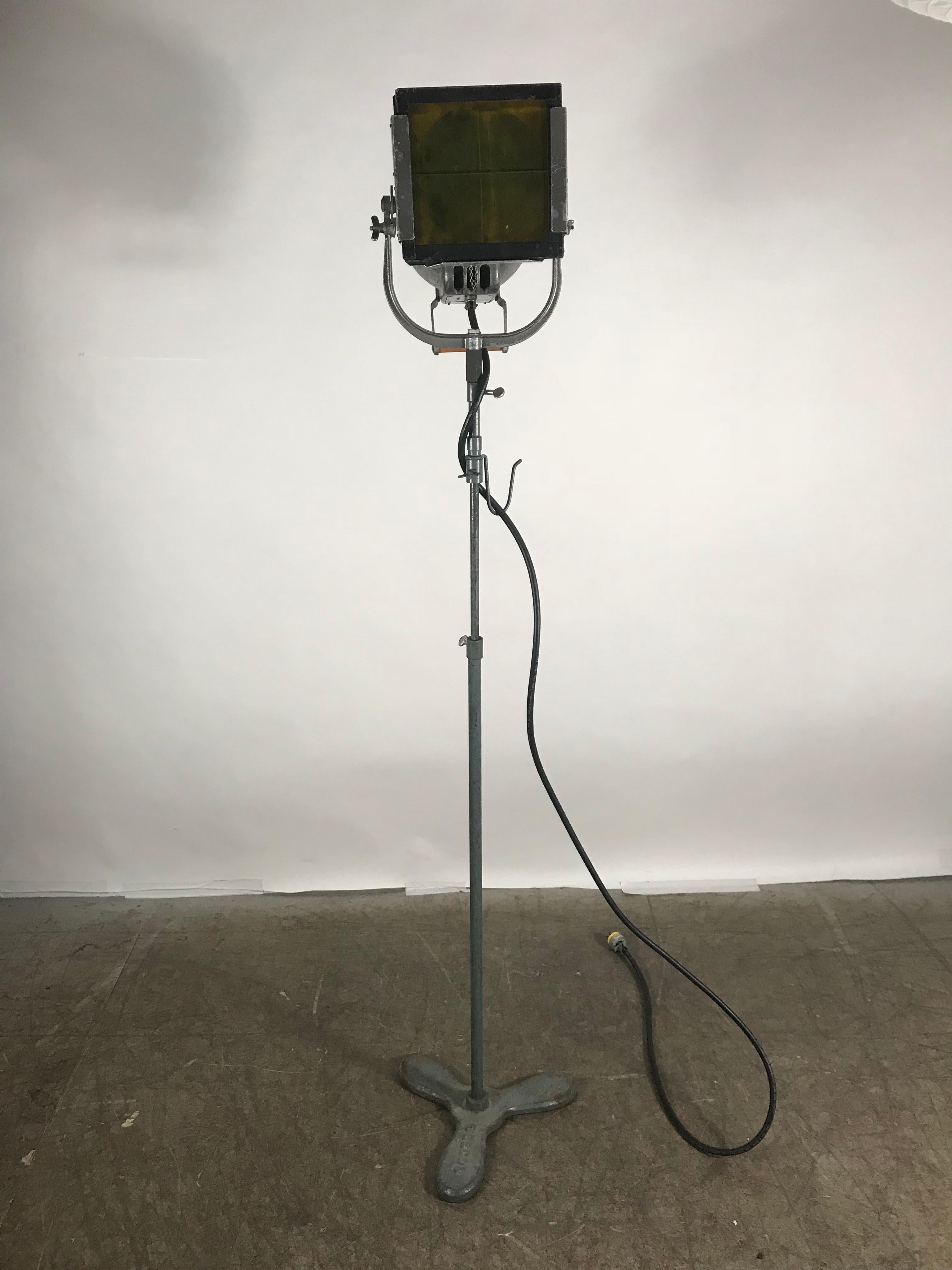 Rare 1950 vintage industrial 'STRAND’ electric movie theater lamp, England. Adjustable height from 57