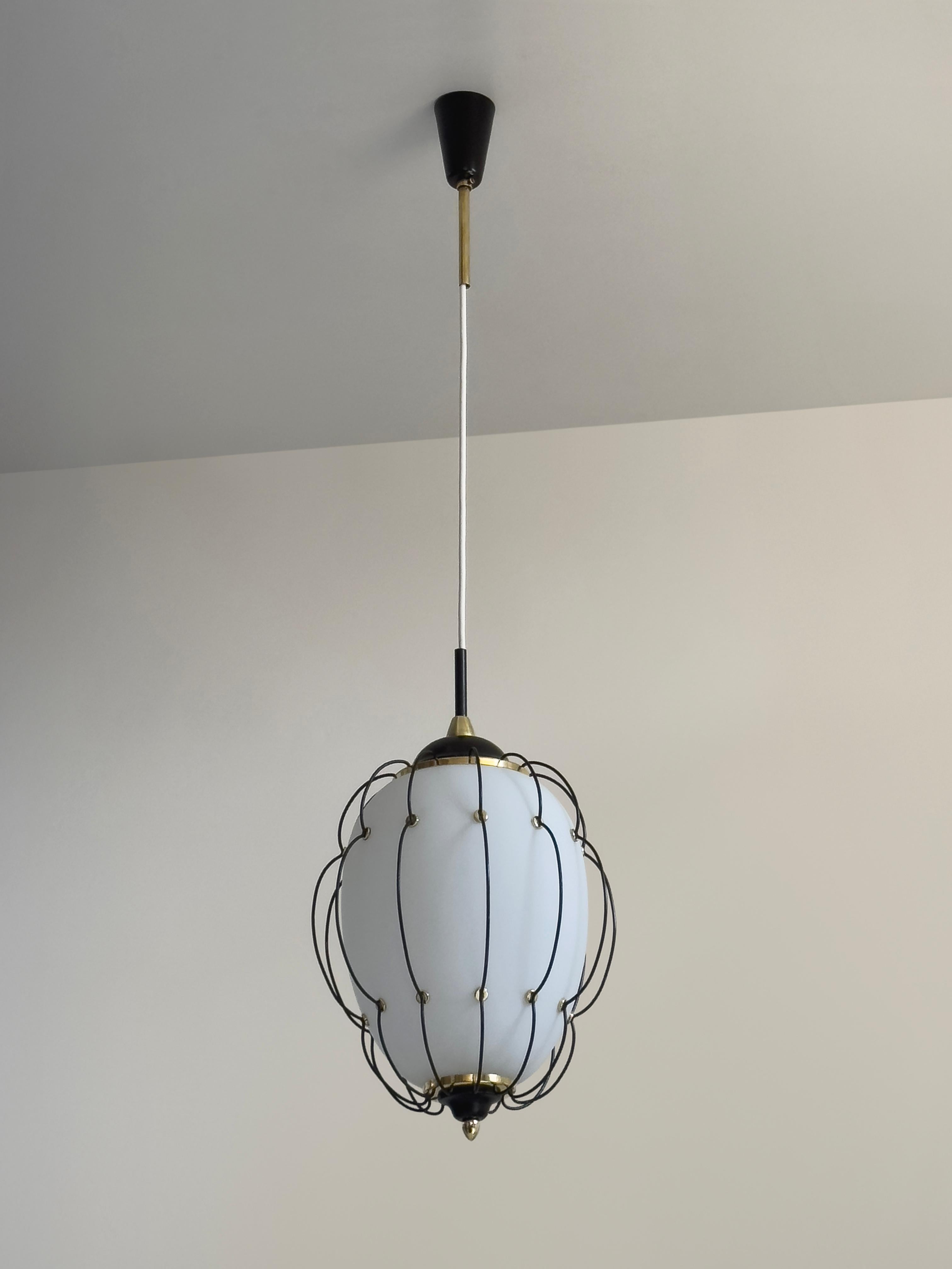 Rare 1950s/60s Italian ceiling lamp in the style of Angelo Lelli and Stilnovo For Sale 4