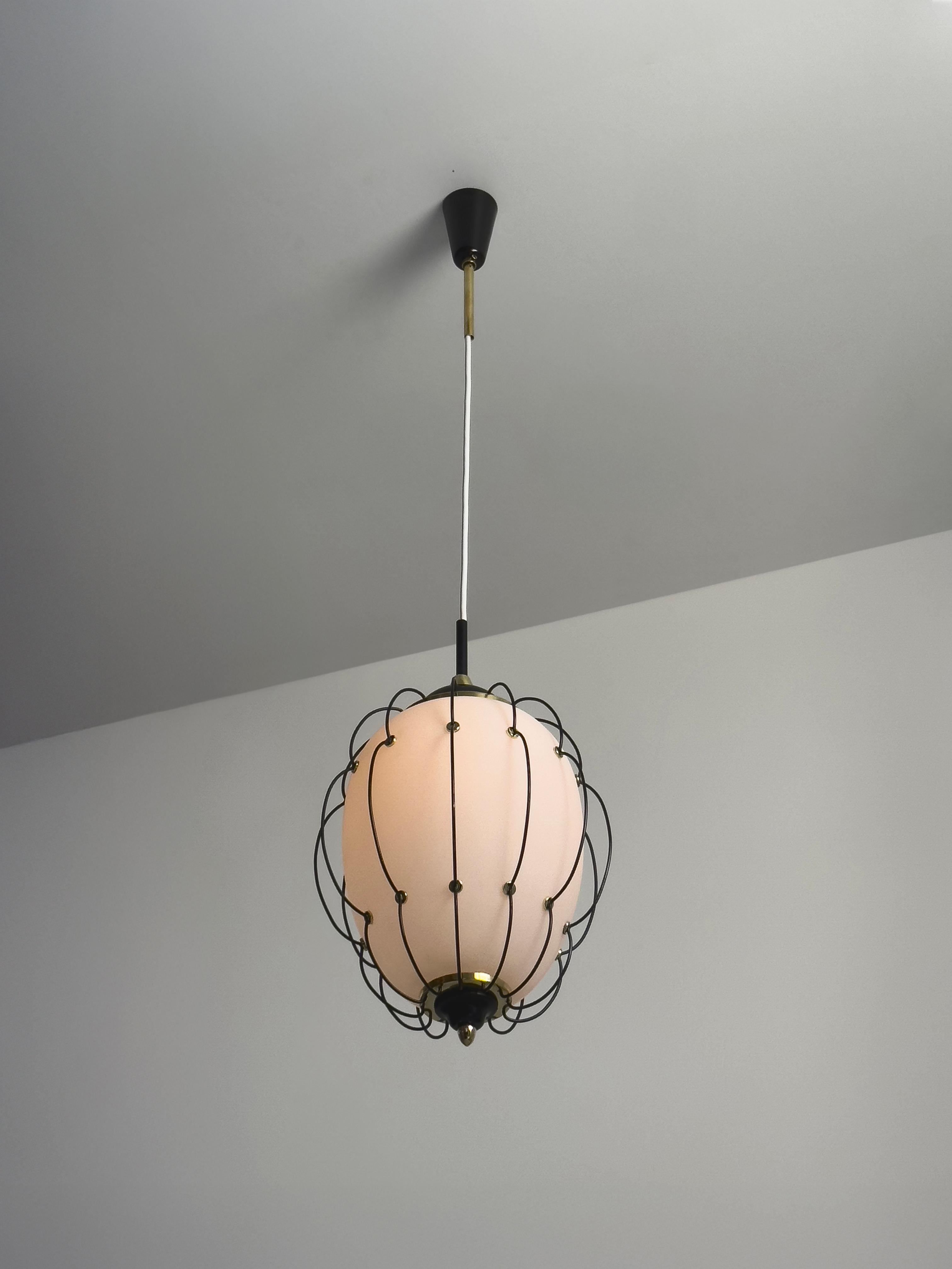 Rare 1950s/60s Italian ceiling lamp in the style of Angelo Lelli and Stilnovo For Sale 1