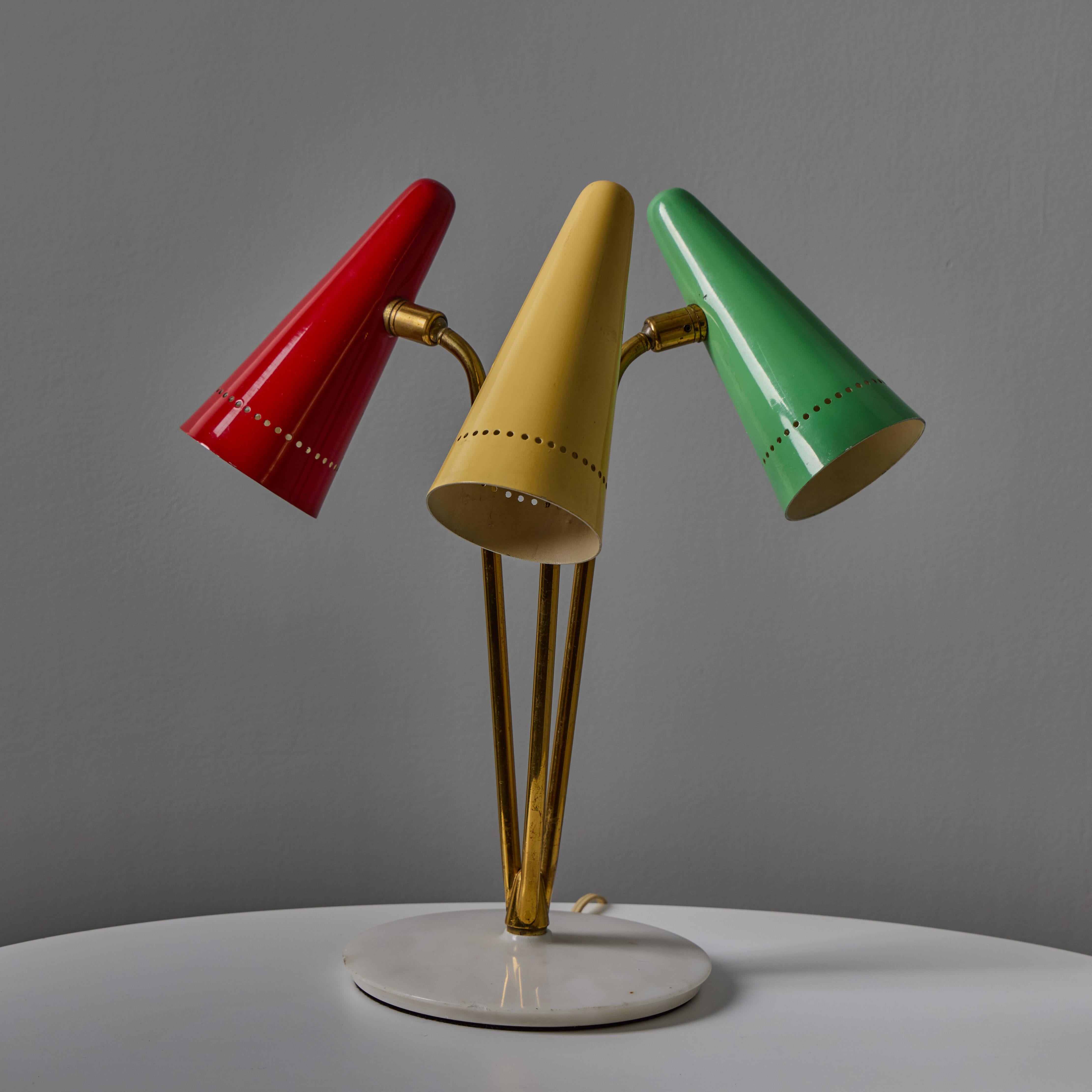 Rara lampada da tavolo a 3 paralumi multicolore di Angelo Ostuni del 1950 per O-Luce in vendita 7