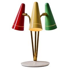 Rara lampada da tavolo a 3 paralumi multicolore di Angelo Ostuni del 1950 per O-Luce