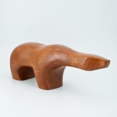 Rara scultura di orso polare in teak dell'inizio degli anni '50 Arne Tjomsland Norway Mid-Century