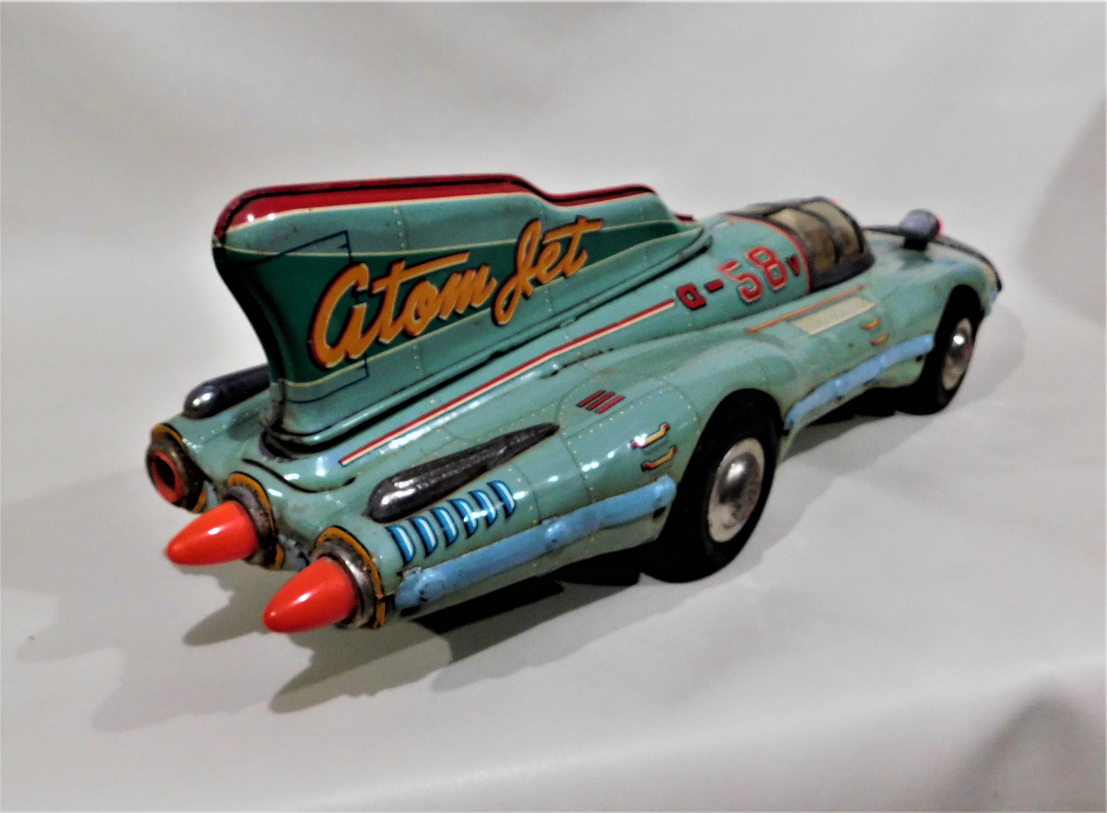 Rare 1950s Atom Jet #58 Tin Litho Friction Race Car Space Toy Yonezawa Japan 2