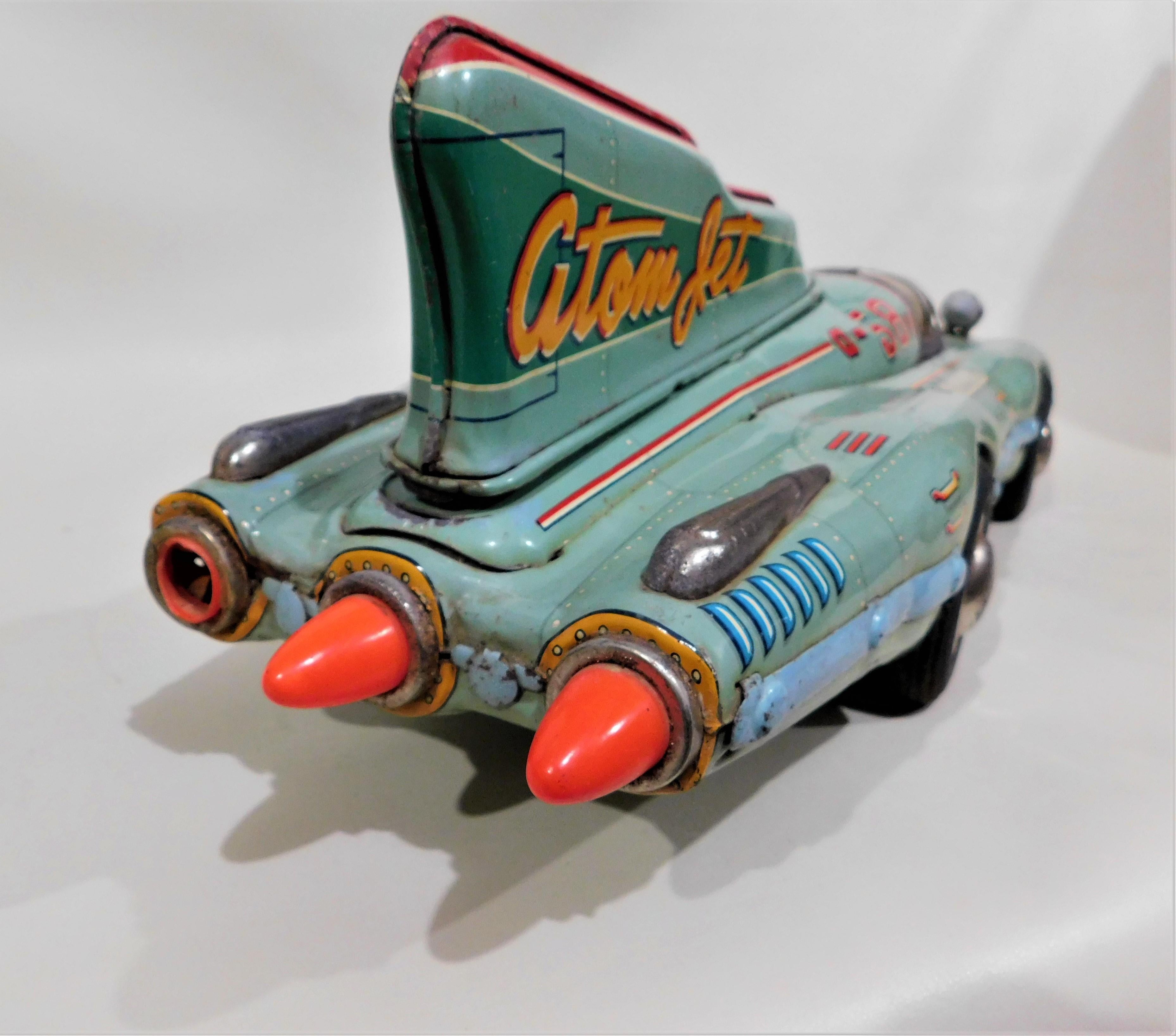 Rare 1950s Atom Jet #58 Tin Litho Friction Race Car Space Toy Yonezawa Japan 3
