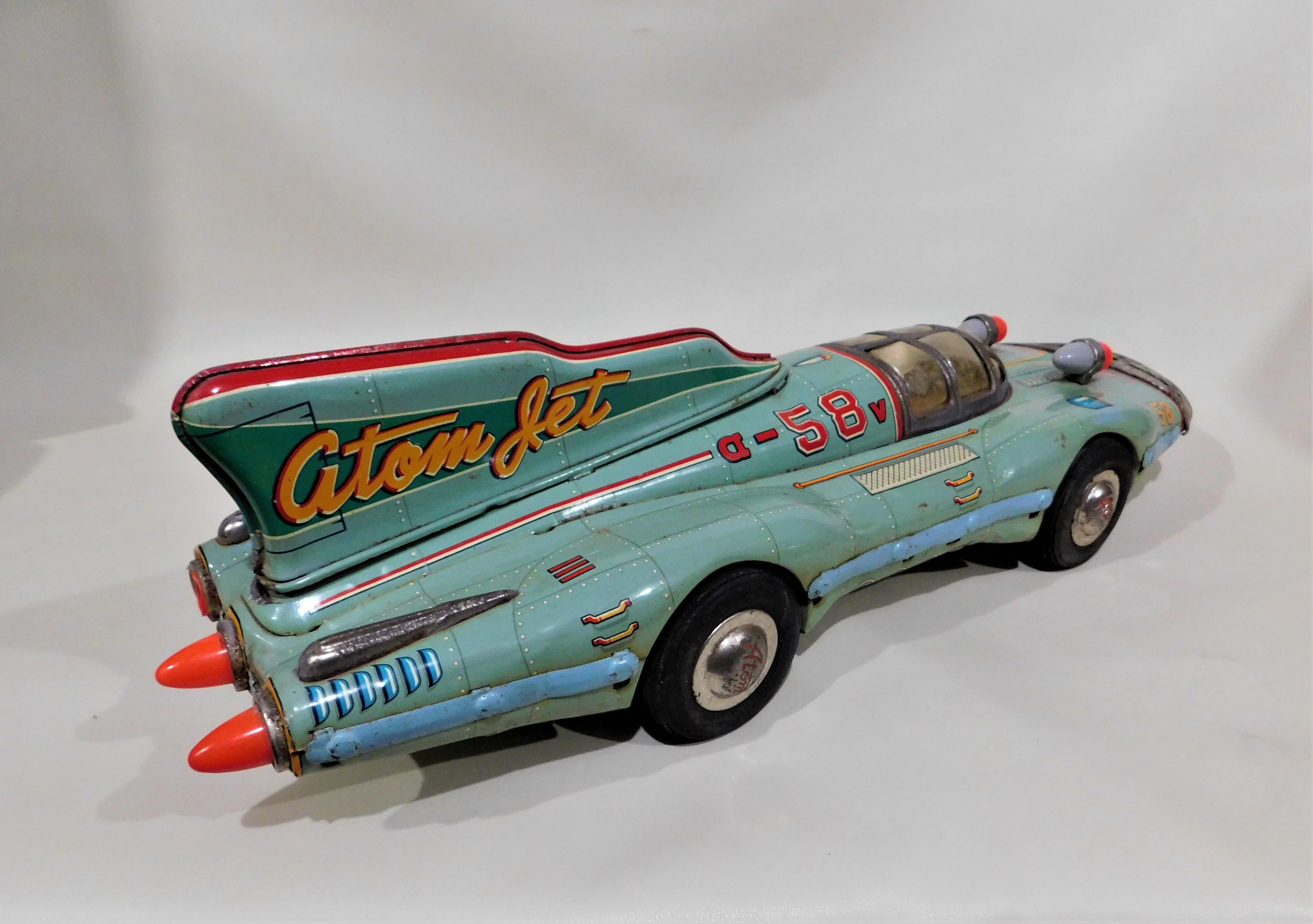 Rare 1950s Atom Jet #58 Tin Litho Friction Race Car Space Toy Yonezawa Japan 4