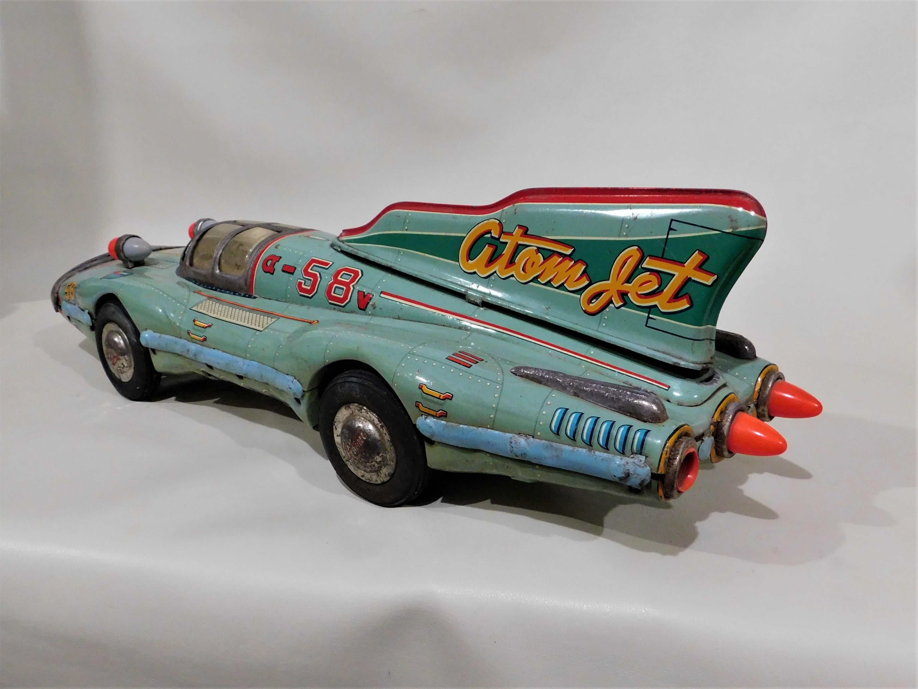 Rare 1950s Atom Jet #58 Tin Litho Friction Race Car Space Toy Yonezawa Japan 5