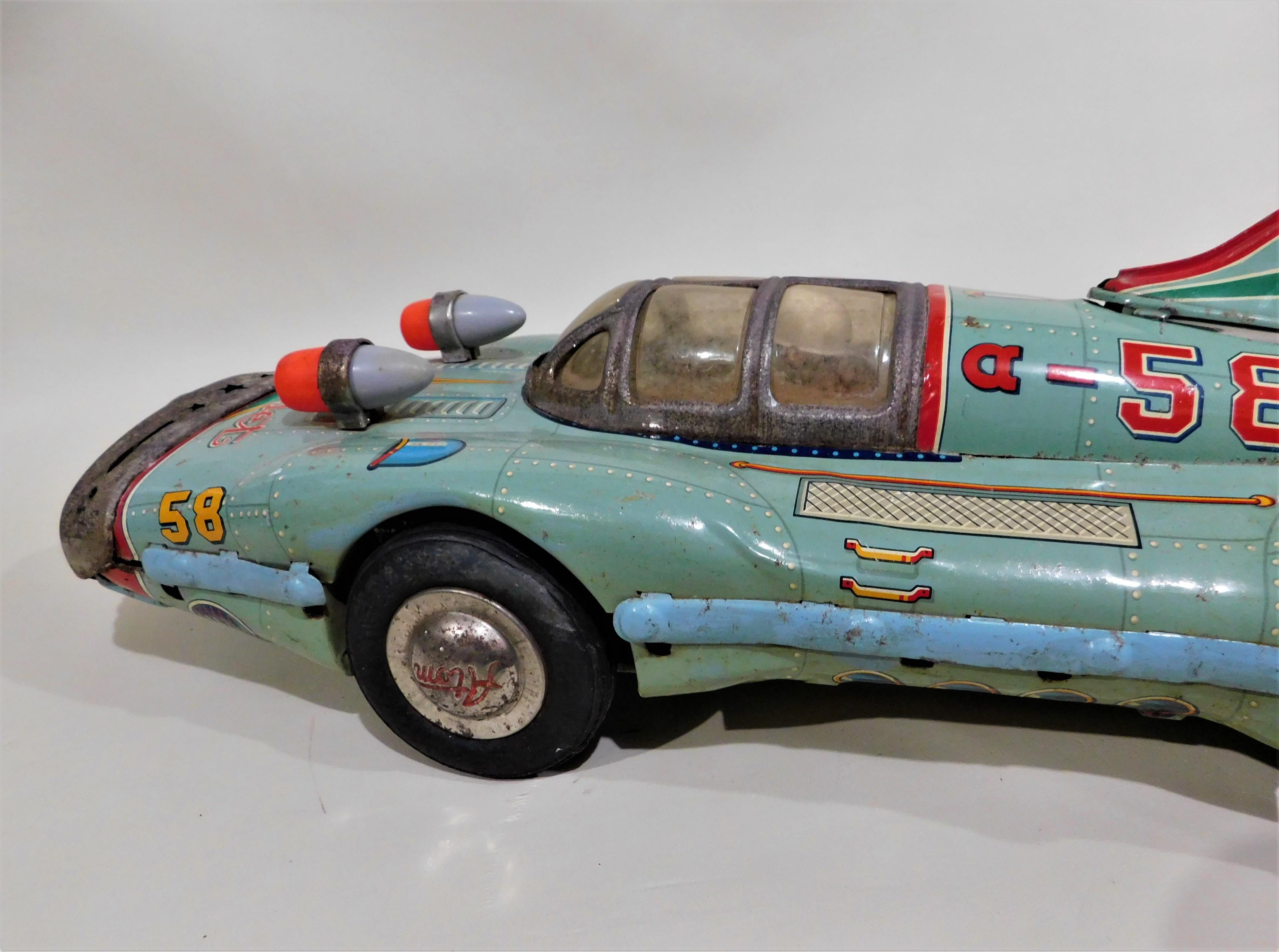 Rare 1950s Atom Jet #58 Tin Litho Friction Race Car Space Toy Yonezawa Japan 6