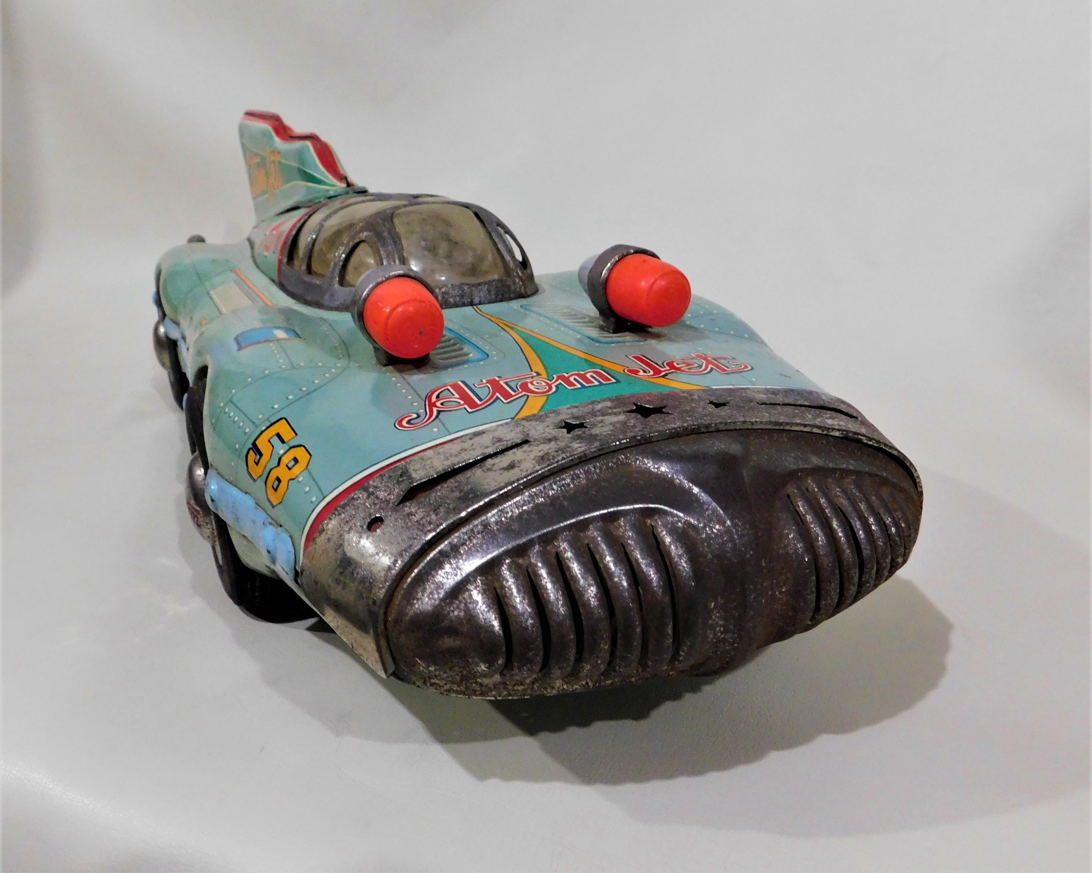 Rare 1950s Atom Jet #58 Tin Litho Friction Race Car Space Toy Yonezawa Japan 7