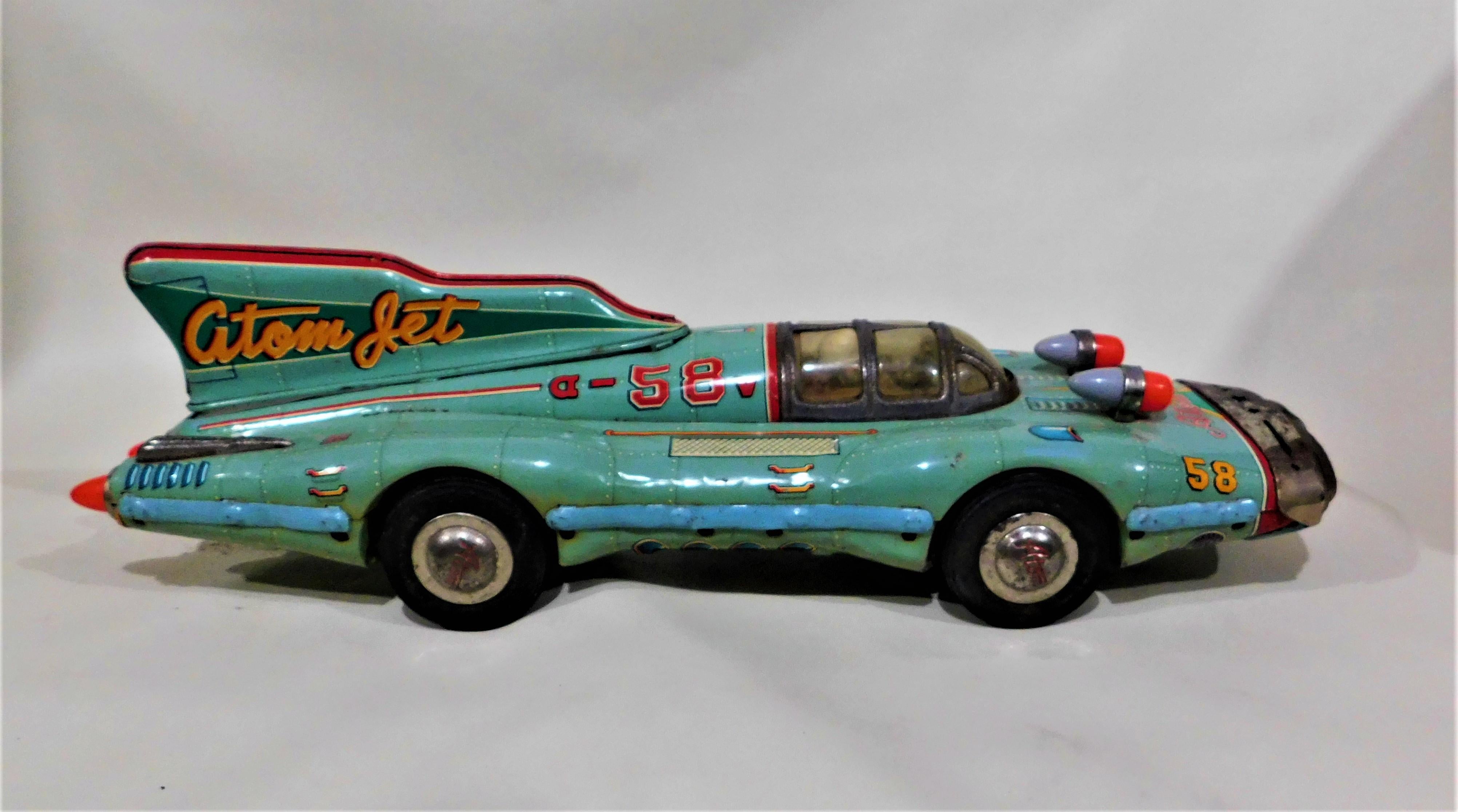 Japanese Rare 1950s Atom Jet #58 Tin Litho Friction Race Car Space Toy Yonezawa Japan