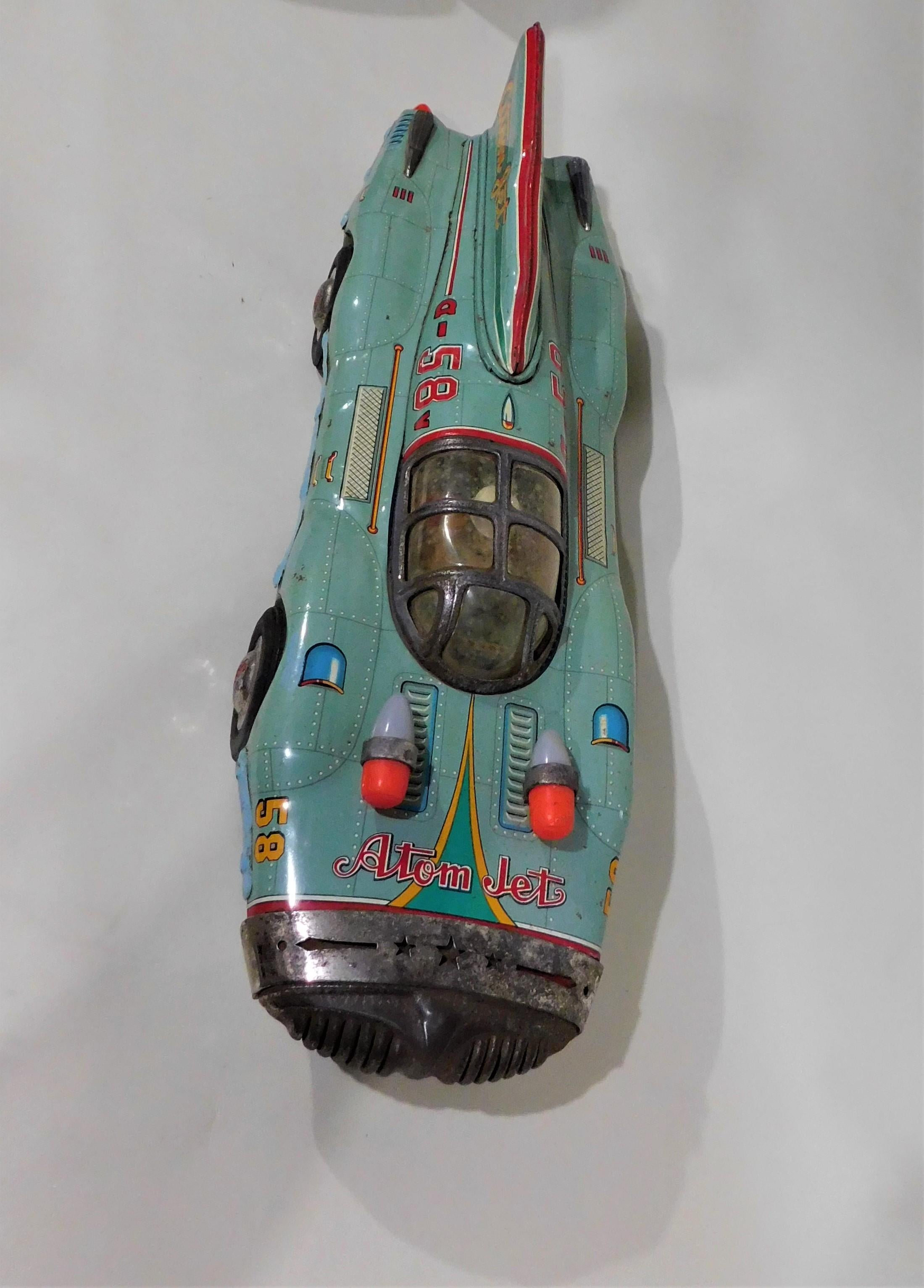 Rare 1950s Atom Jet #58 Tin Litho Friction Race Car Space Toy Yonezawa Japan In Good Condition In Hamilton, Ontario