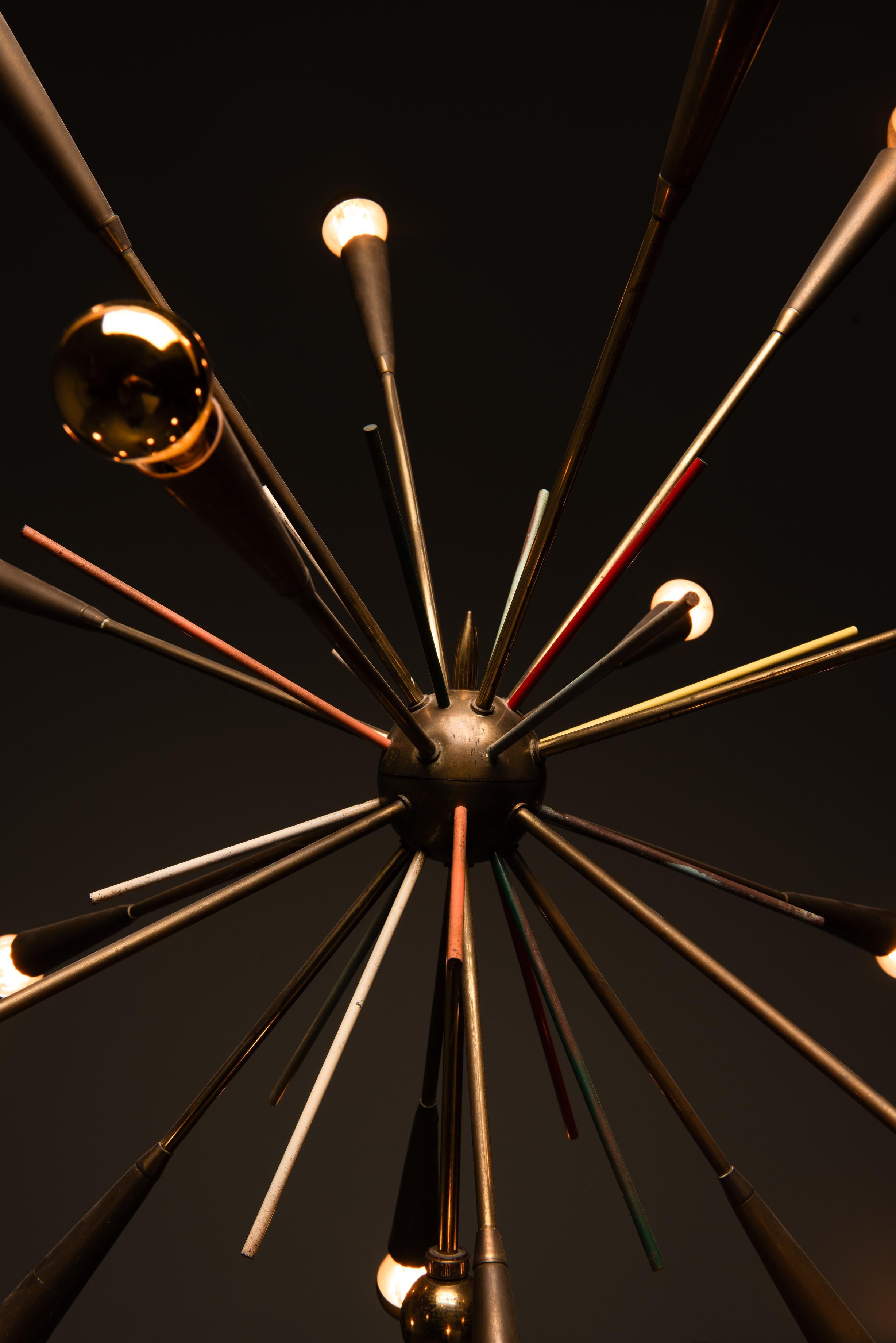 Mid-Century Modern Rare 1950s Brass Sputnik Floor Lamp - Stilnovo Style For Sale