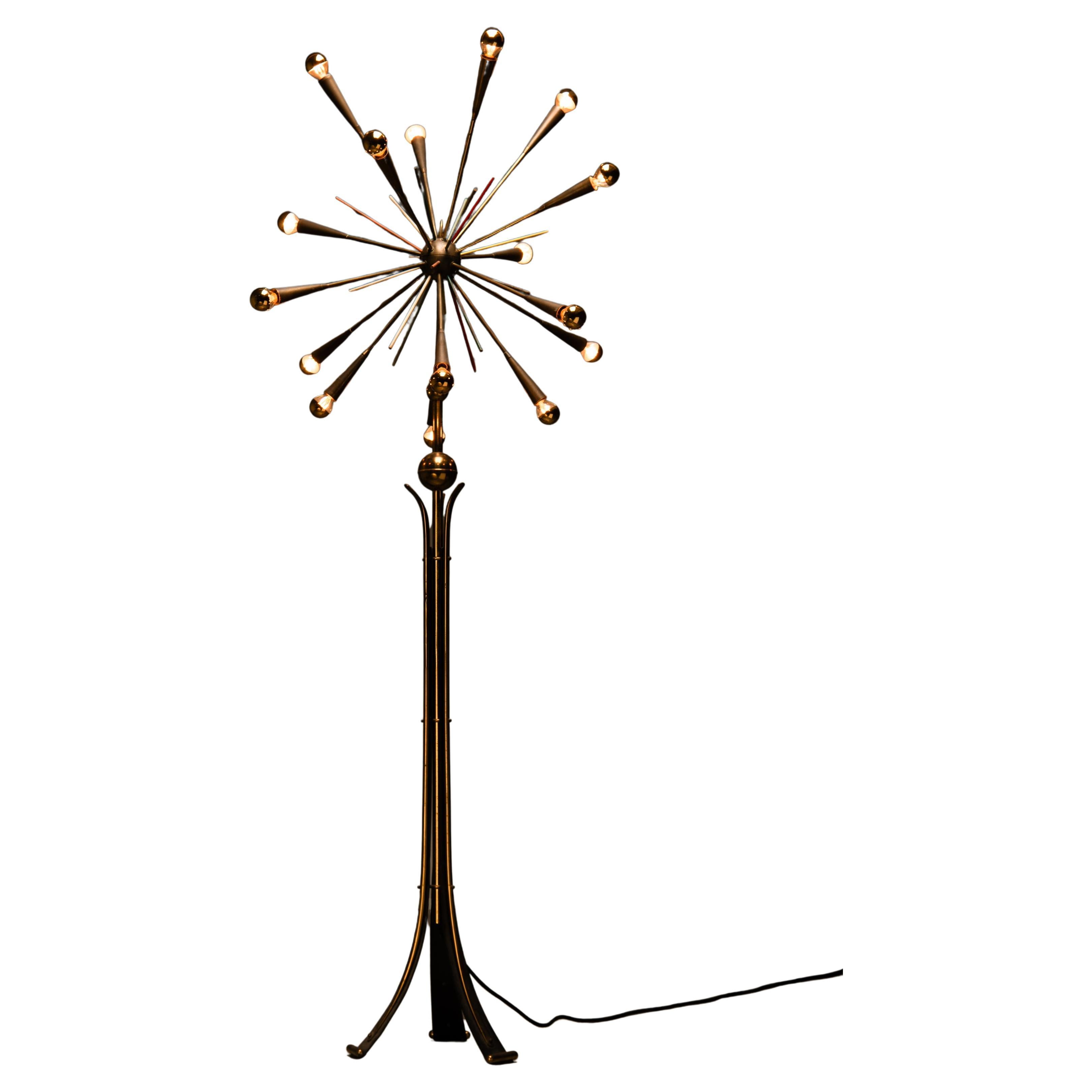 Rare 1950s Brass Sputnik Floor Lamp - Stilnovo Style