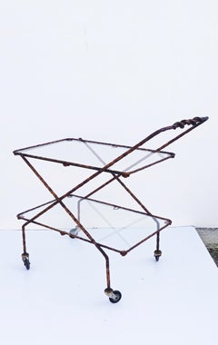 Rare 1950s Brutalist Iron Bar Cart