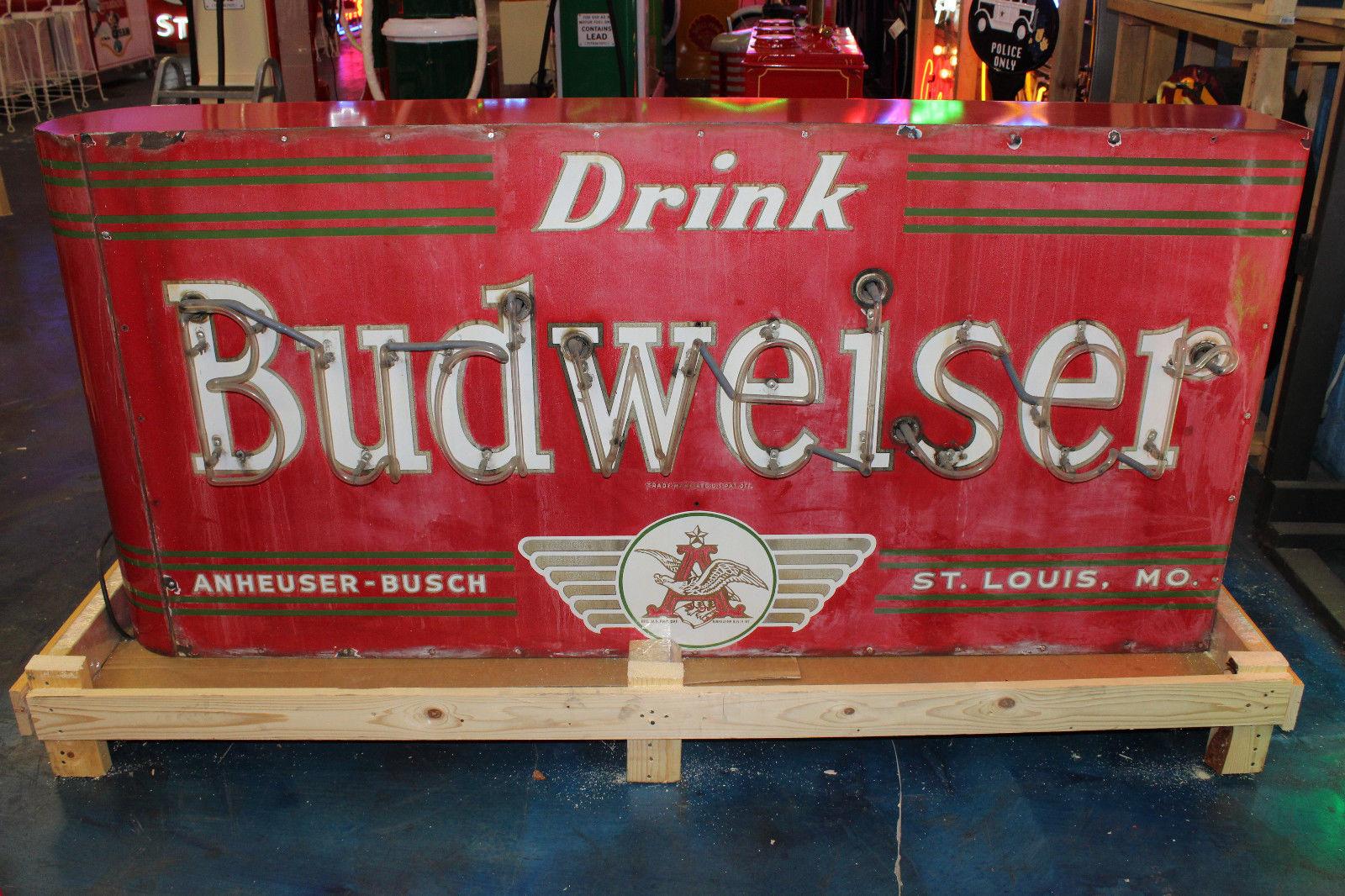 Rare 1950s Budweiser Double Sided Porcelain Bullnose Neon Sign For Sale 1