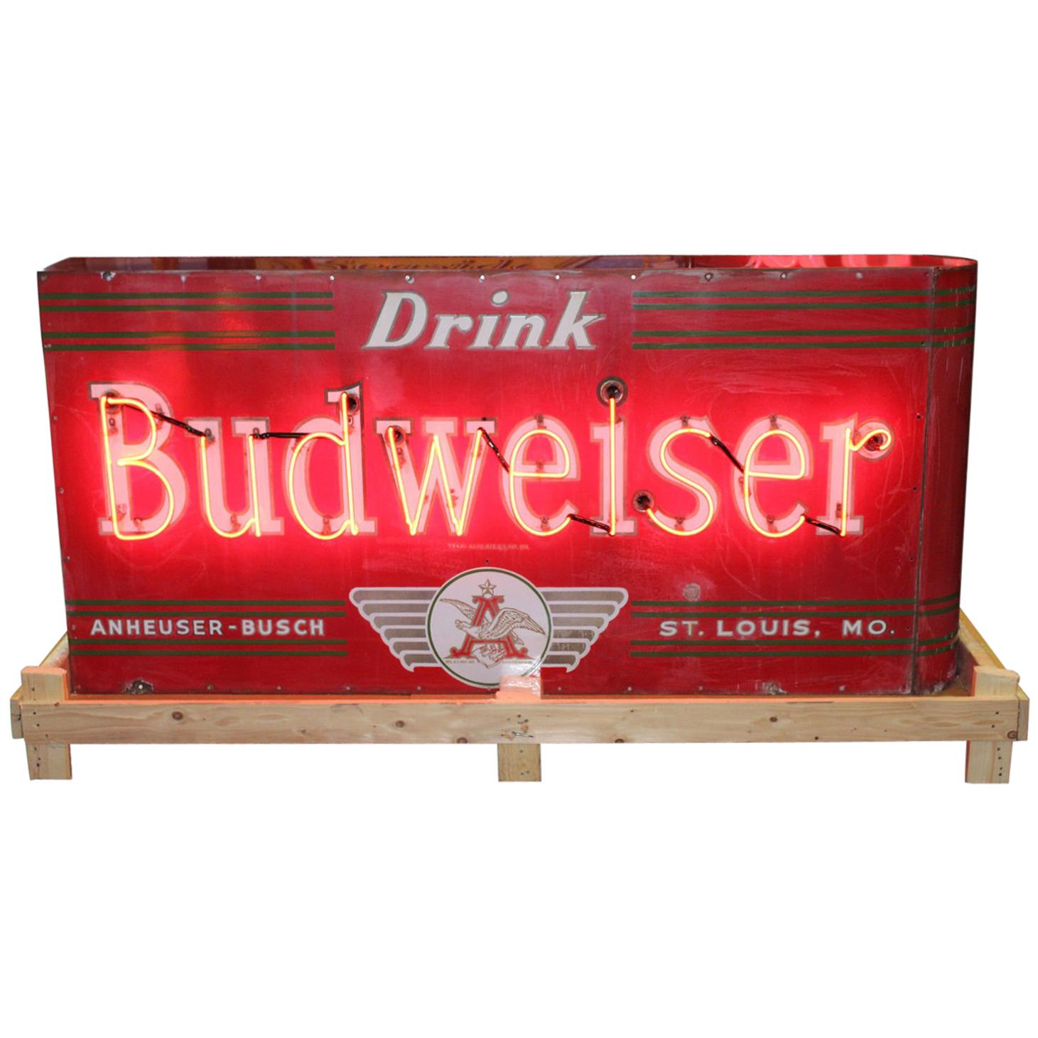 Rare 1950s Budweiser Double Sided Porcelain Bullnose Neon Sign For Sale