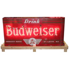 Rare 1950s Budweiser Double Sided Porcelain Bullnose Neon Sign