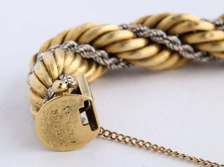 1960s Cartier TwoTone Gold Rope Twist Chain Bracelet with Box For Sale