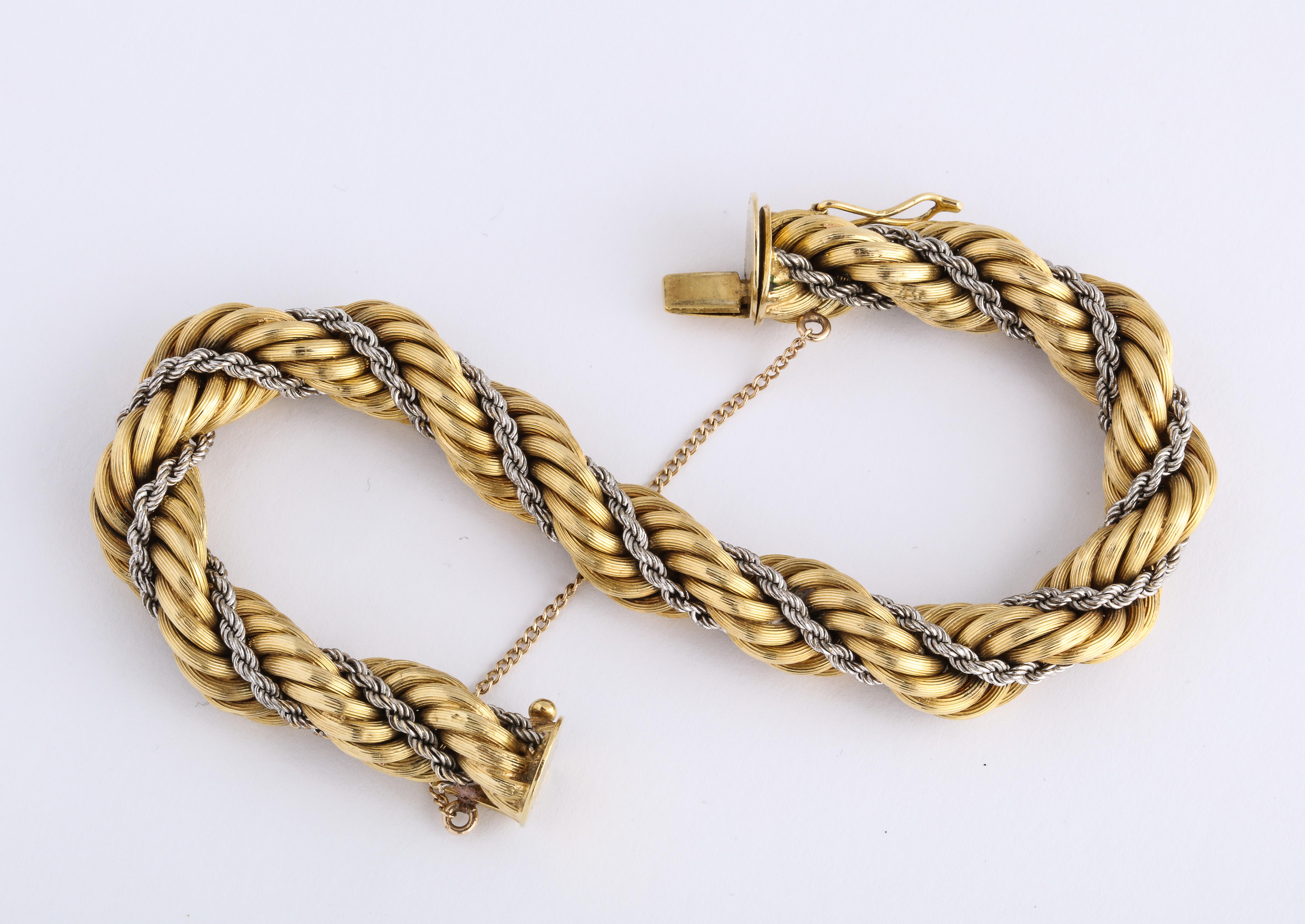  1960s Cartier Two-Tone Gold Rope Twist Chain Bracelet with Box In Good Condition In New York, NY