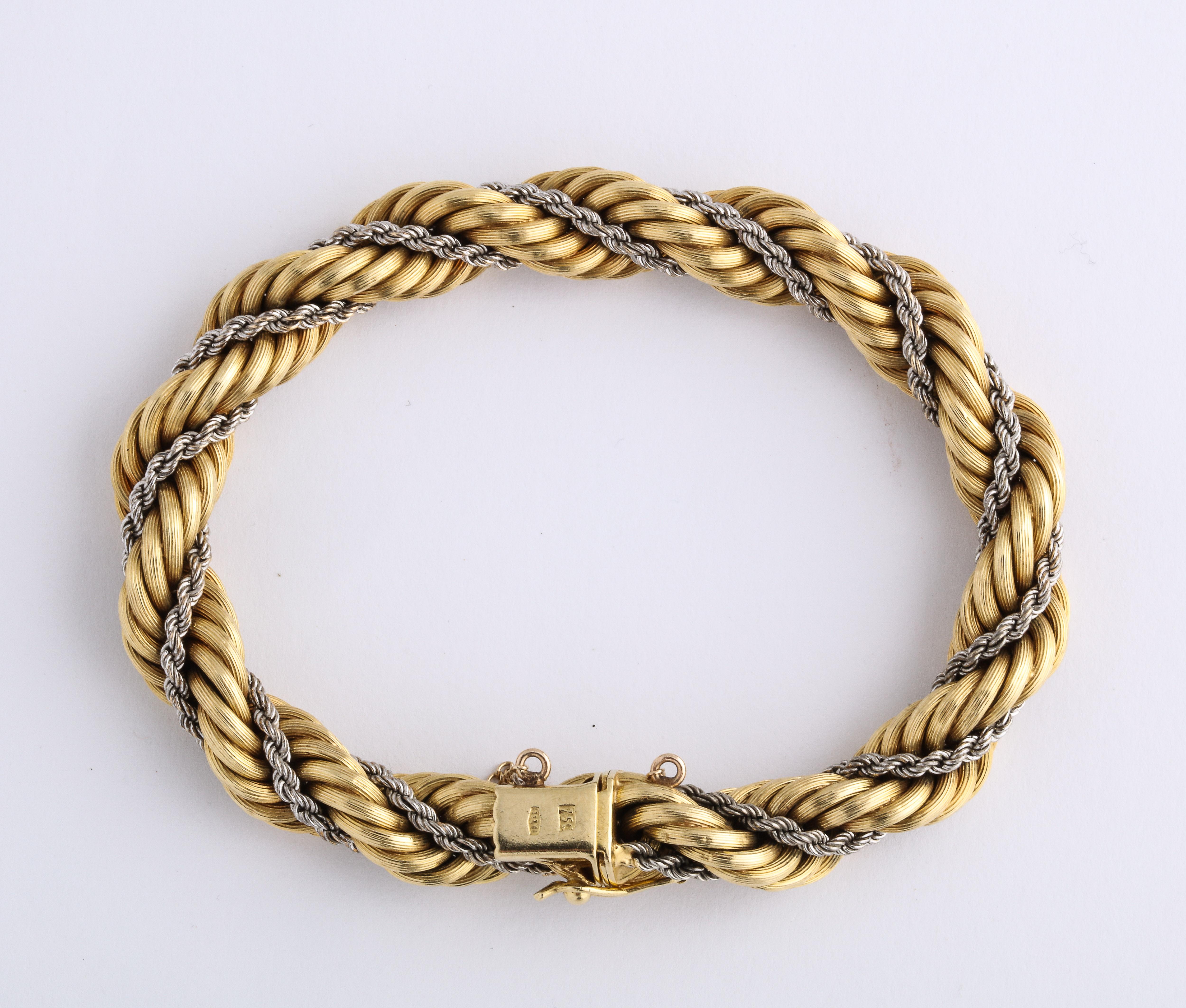 Women's or Men's  1960s Cartier Two-Tone Gold Rope Twist Chain Bracelet with Box