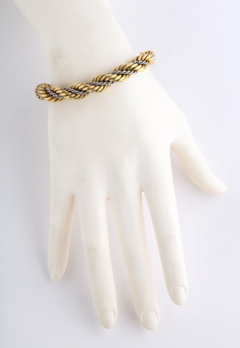 1960s Cartier TwoTone Gold Rope Twist Chain Bracelet with Box For Sale